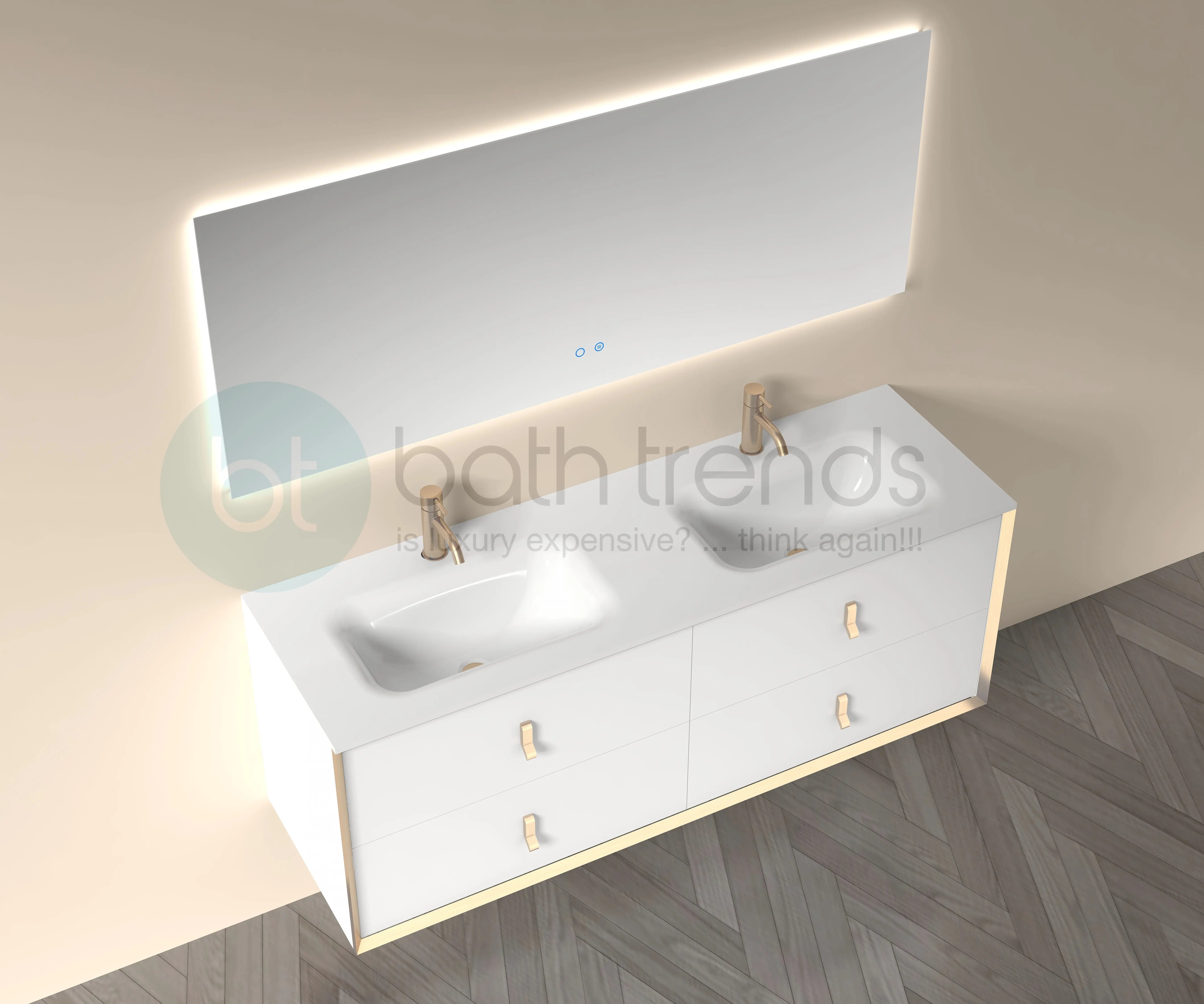 Etna 63 White Stainless Steel Cabinet, with white glass counter top , Wall Mounted Modern Vanity Set