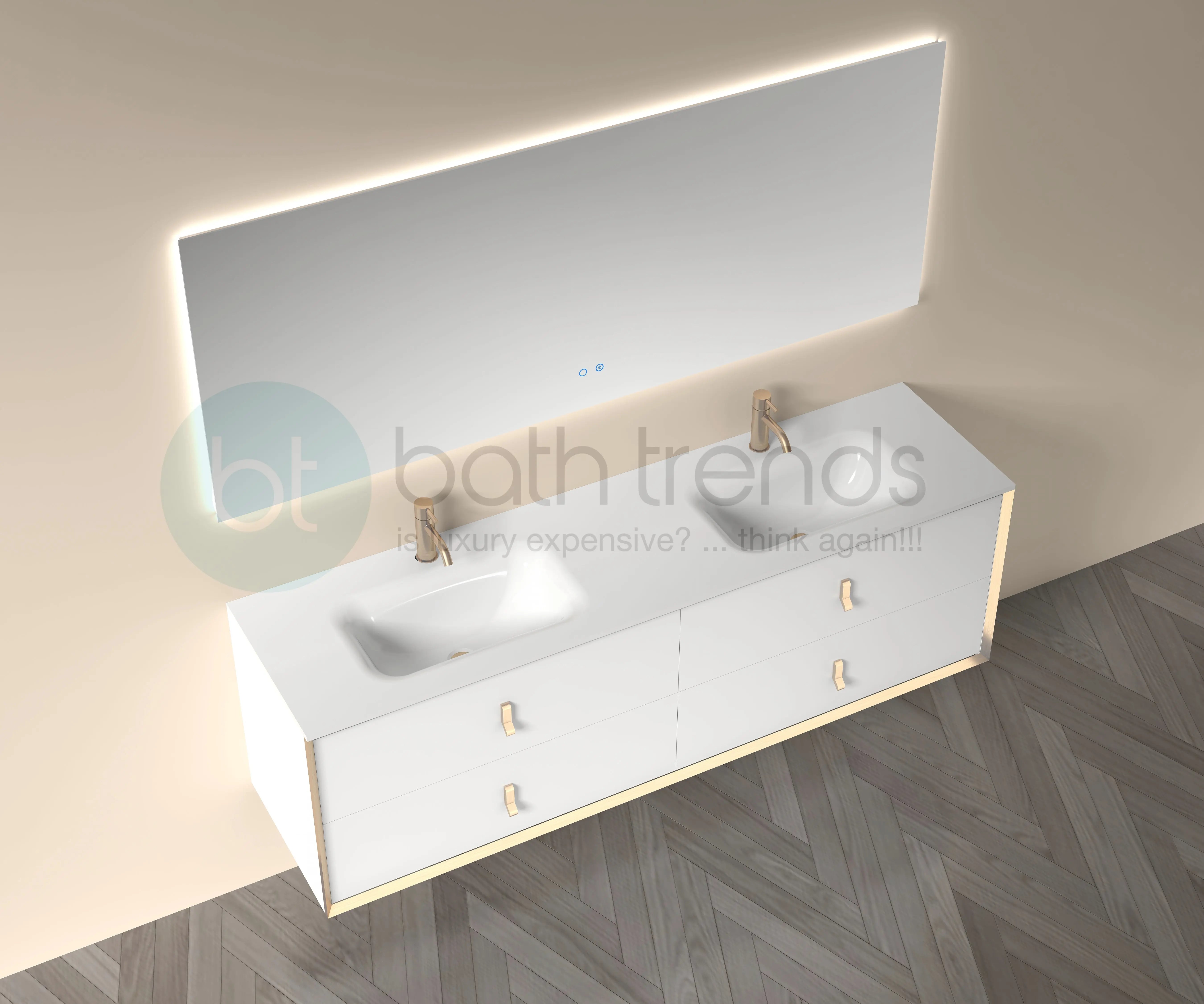 Etna 72 White Stainless Steel Cabinet, with white glass counter top , Wall Mounted Modern Vanity Set