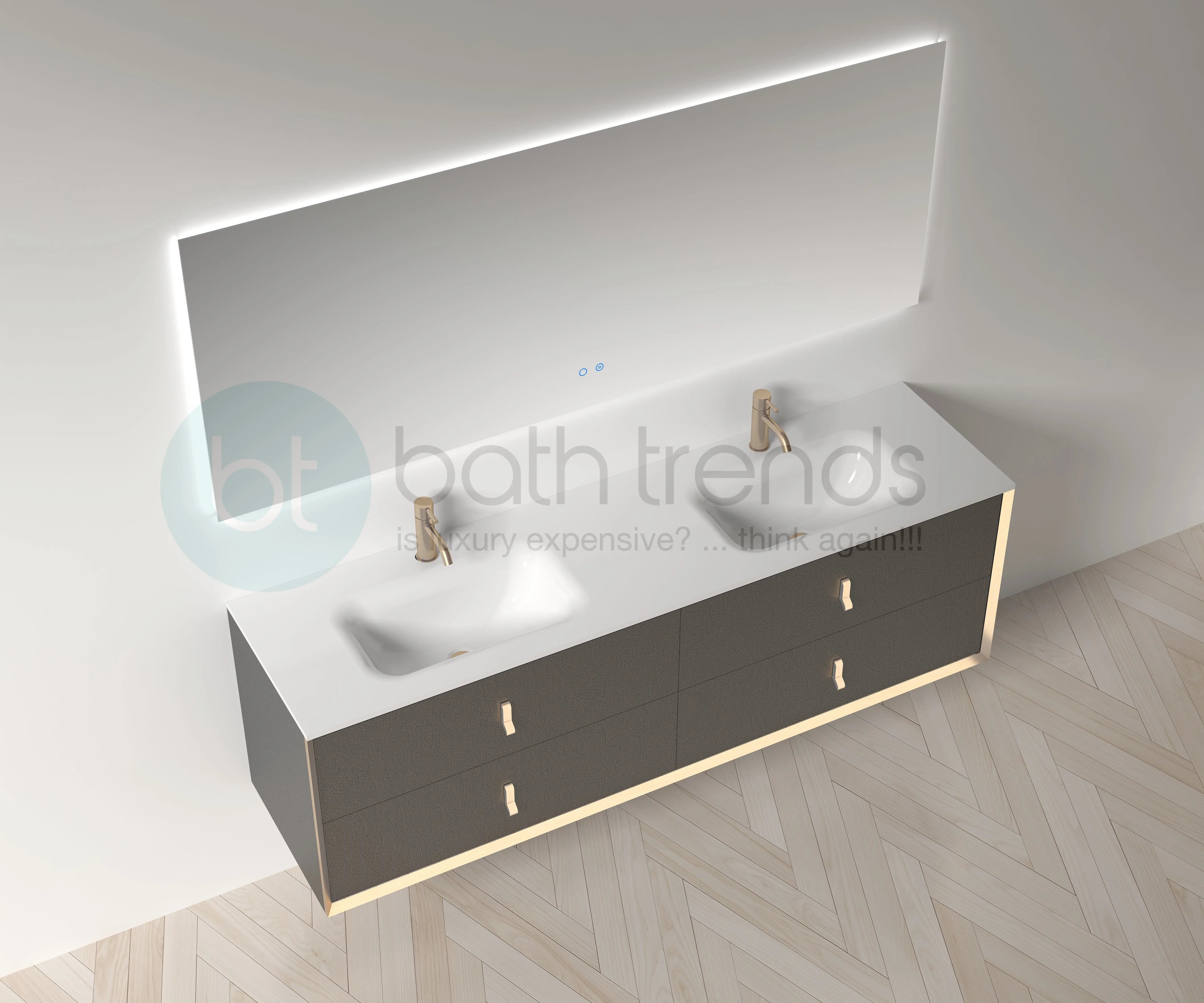 Etna 63 Double Black Stainless Steel Cabinet, with white glass counter top , Wall Mounted Modern Vanity Set