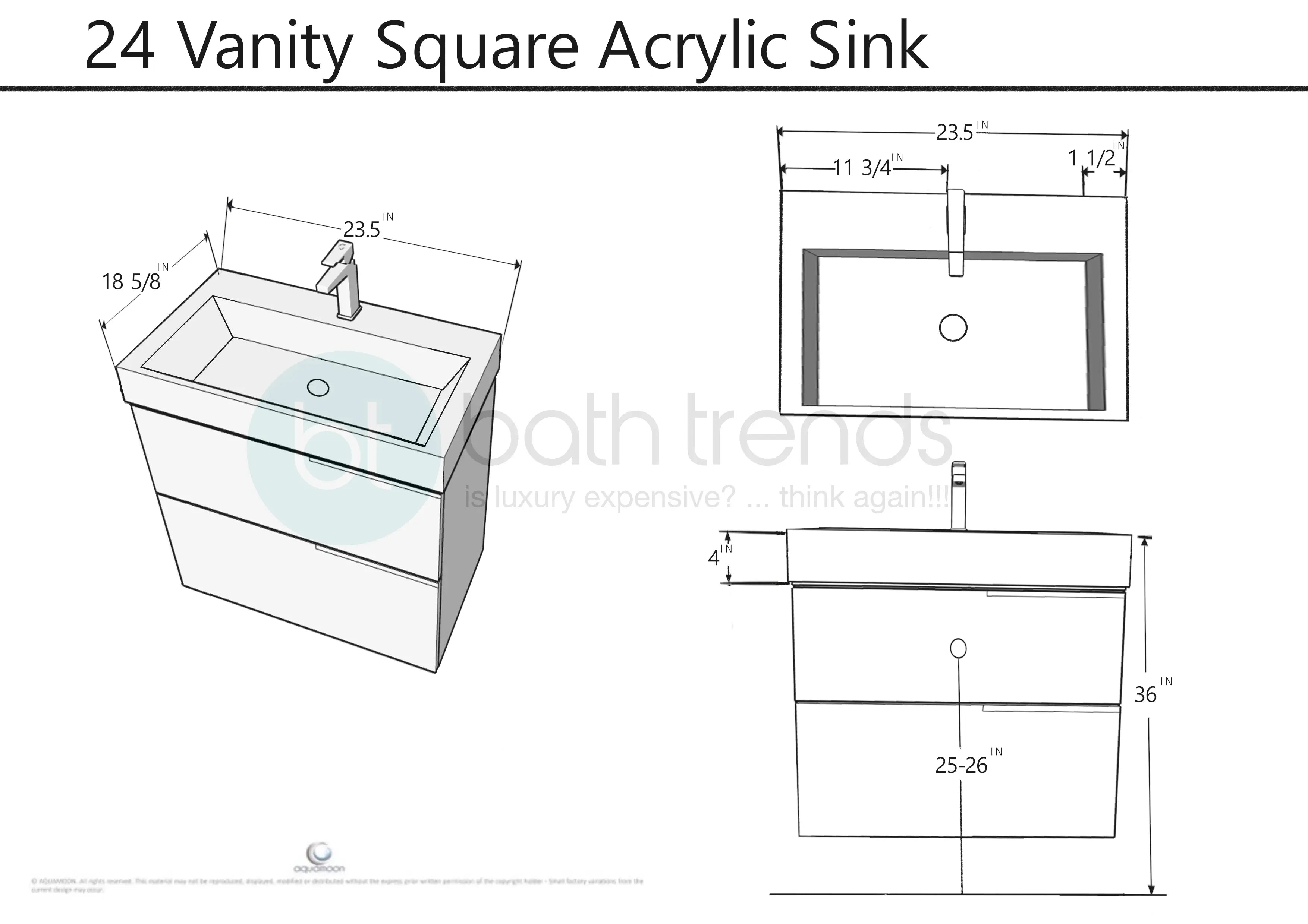 Vision 23.5 Valenti Medium Brown Wood Cabinet, Square Cultured Marble Sink, Wall Mounted Modern Vanity Set