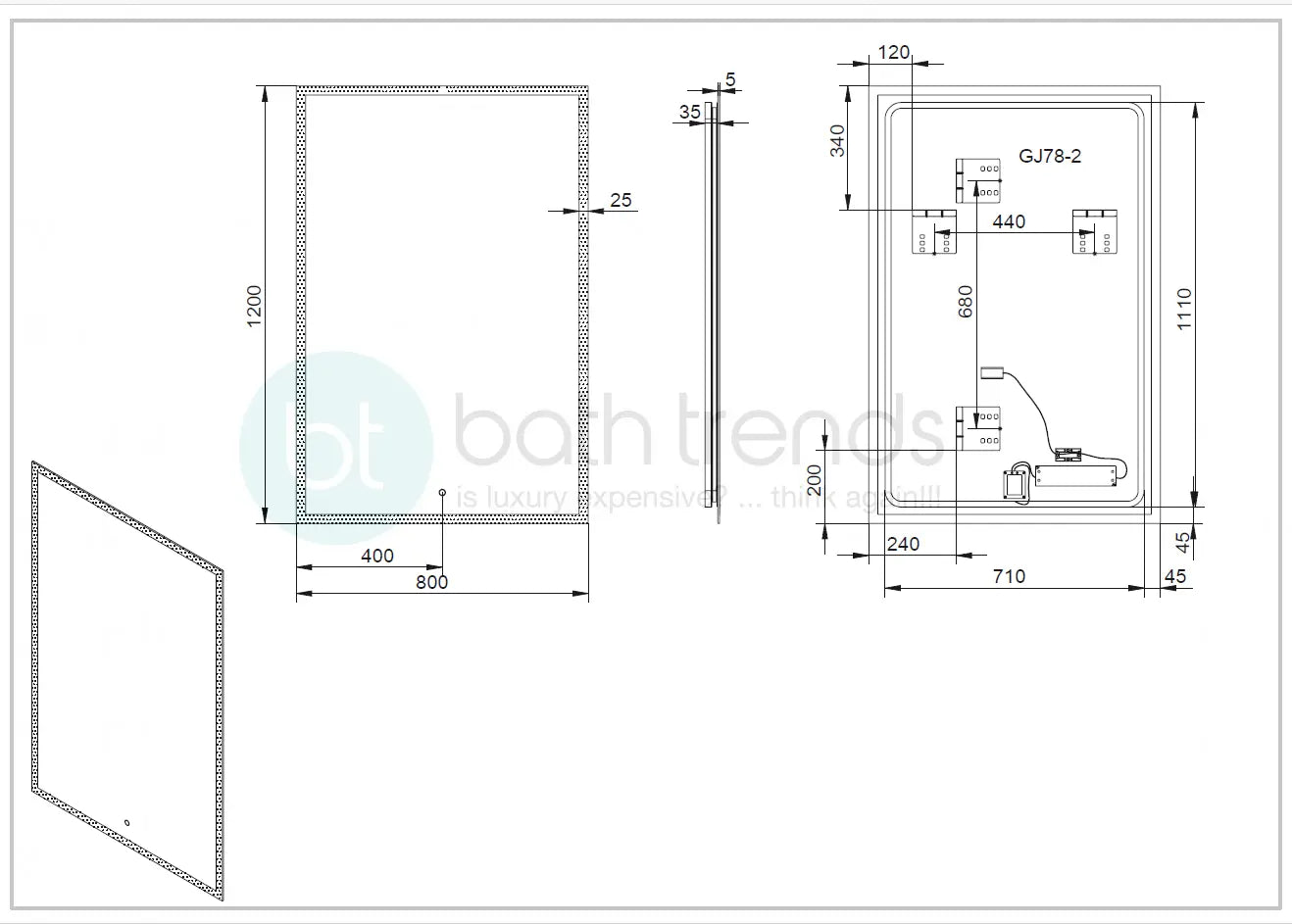 Aquamoon 2595 LED Bathroom Mirror 48" Round Wall Mounted, Sensor Touch Switch with Brush Gold Frame