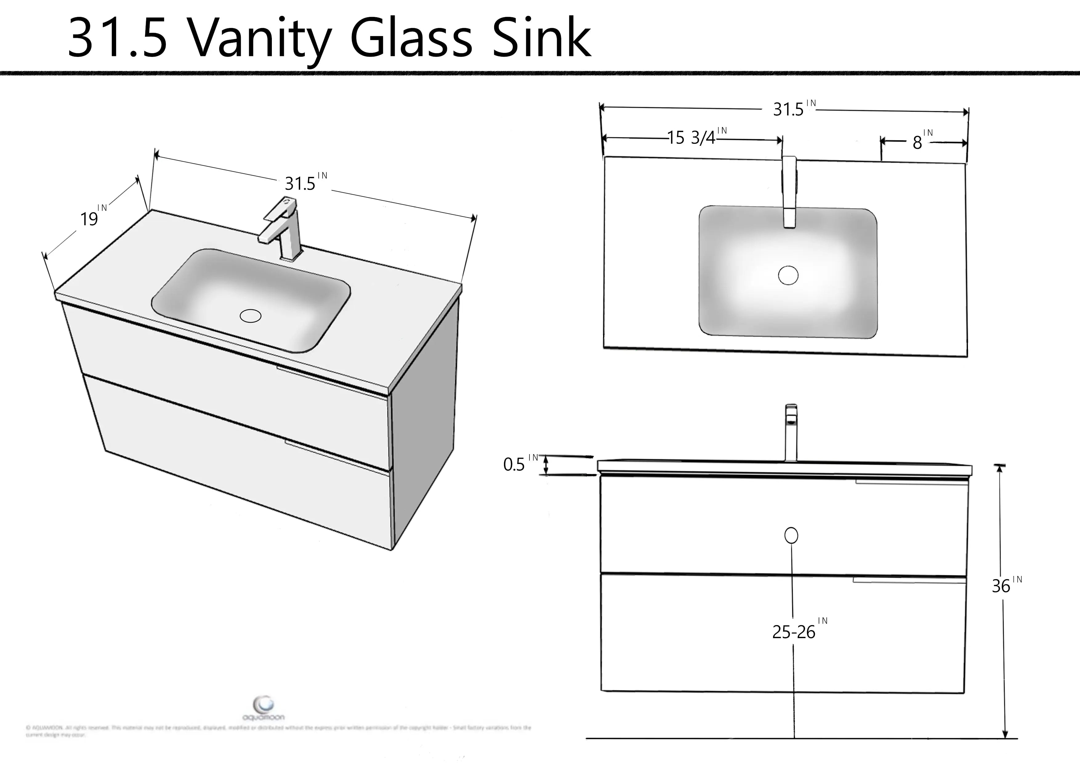 Ares 31.5 Matte White Cabinet, White Tempered Glass Sink, Wall Mounted Modern Vanity Set