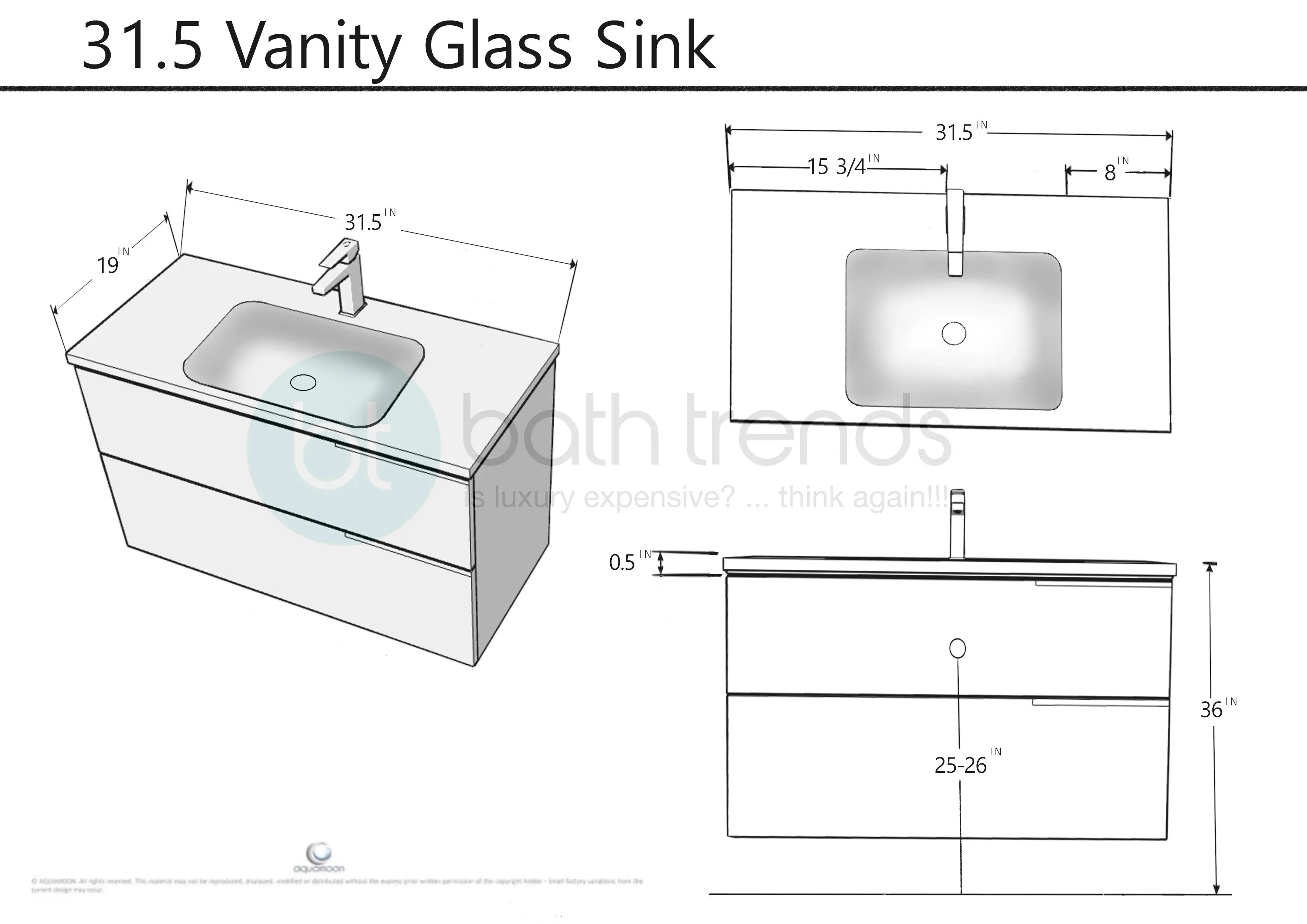 Vision 31.5 White High Gloss Cabinet, White Tempered Glass Sink, Wall Mounted Modern Vanity Set