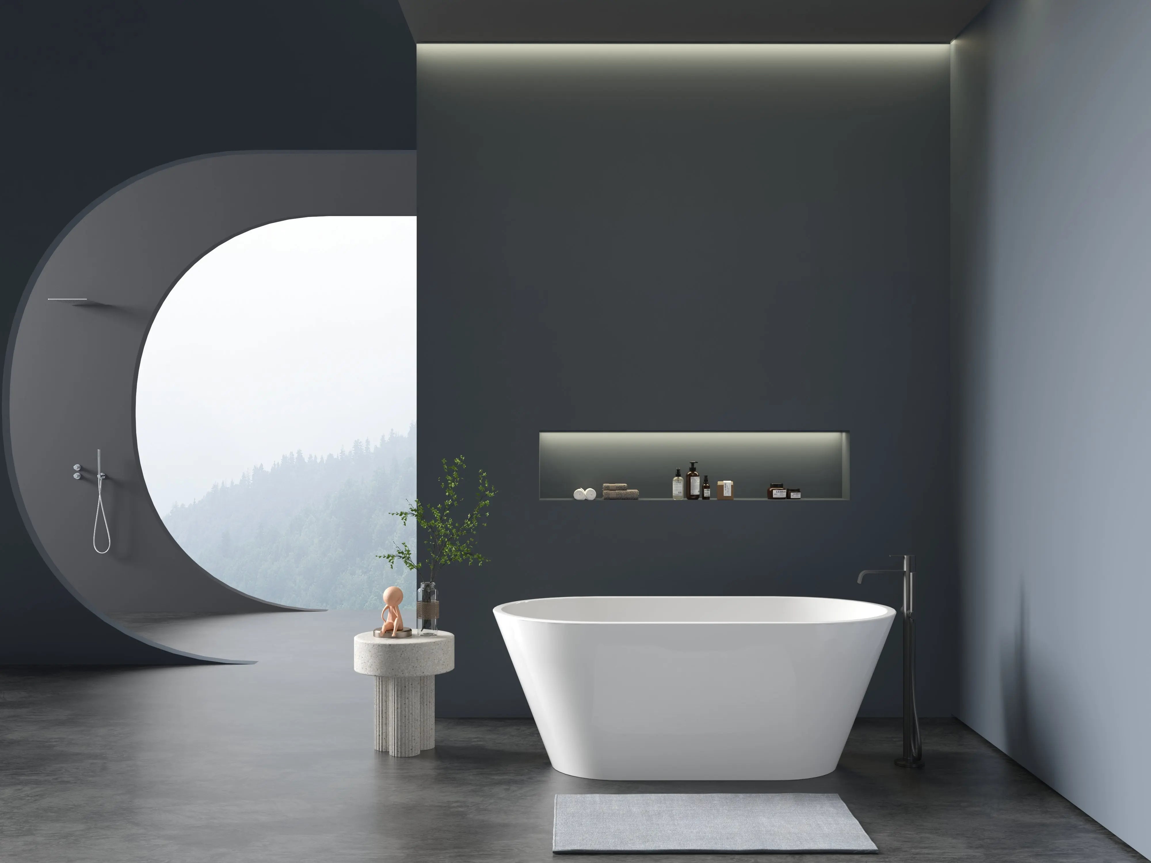 SkySea Bathtub 59 White Acrylic Freestanding Soaker, Center Drain And Overflow