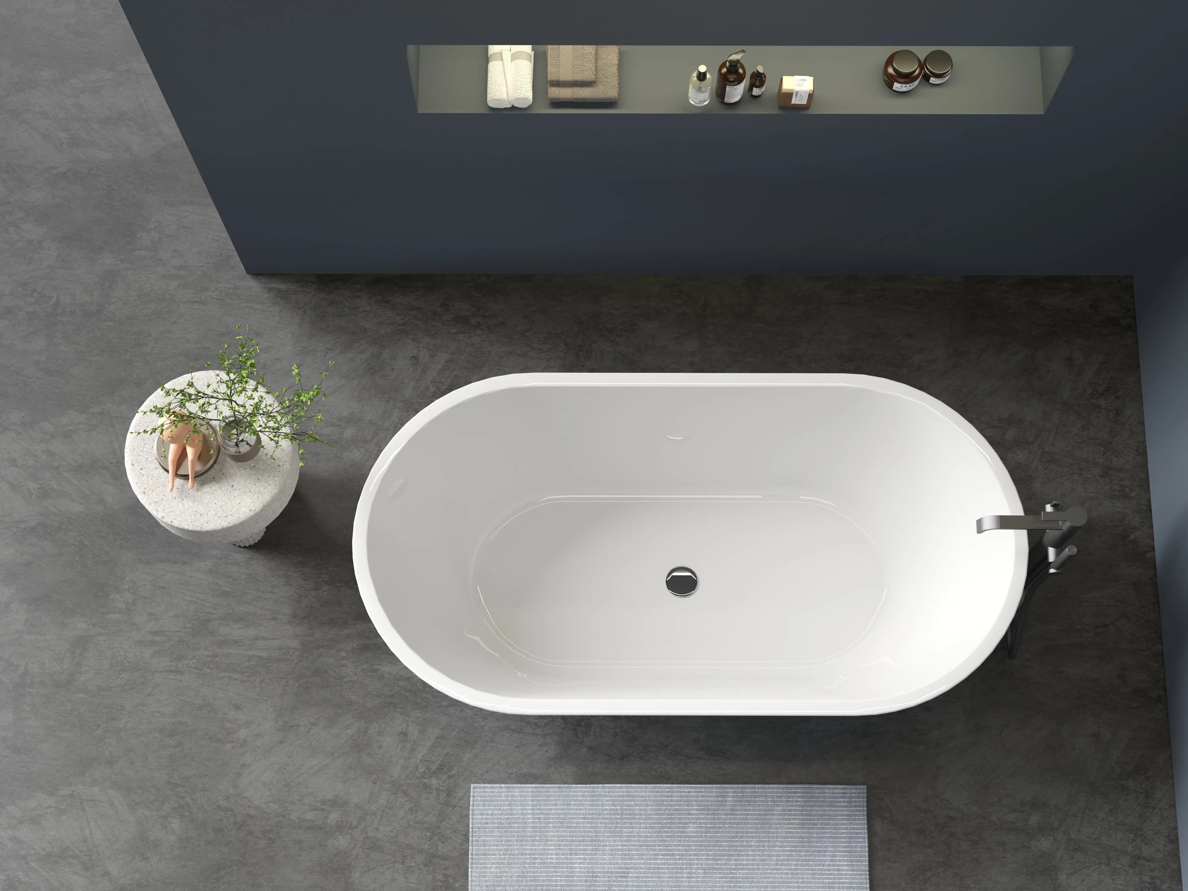 SkySea Bathtub 67 White Acrylic Freestanding Soaker, Center Drain And Overflow