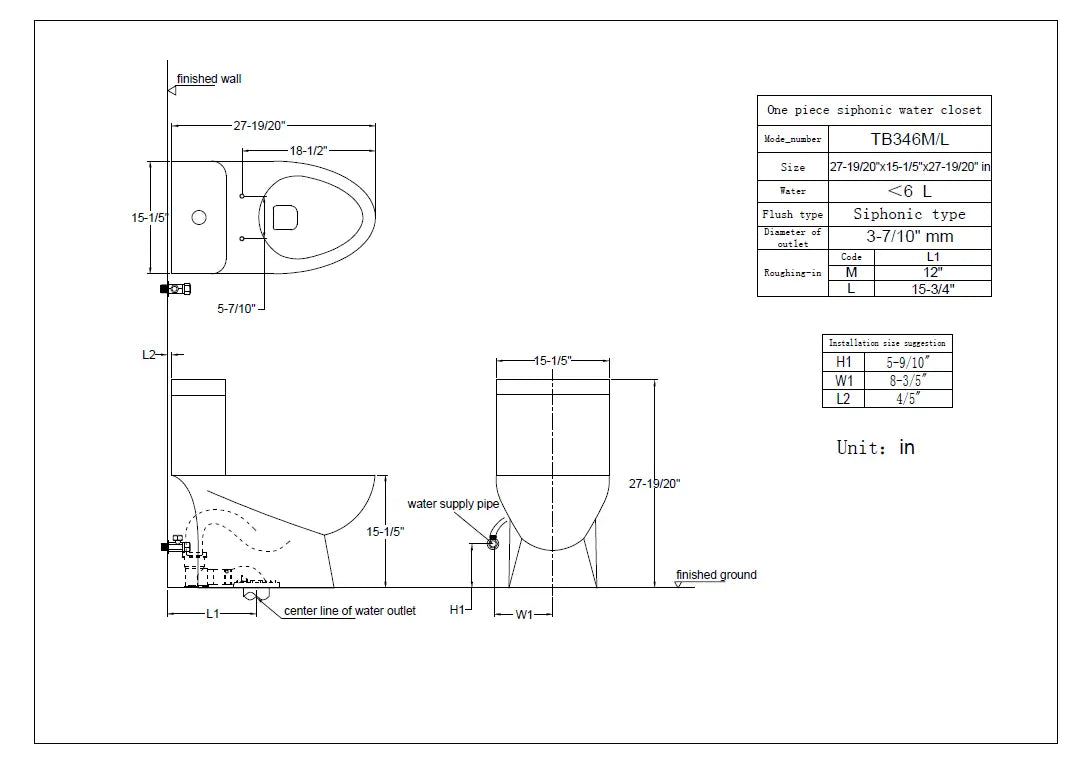 Eago TB 346 Elongated One Piece Dual Flush Toilet With Soft Closing Seat