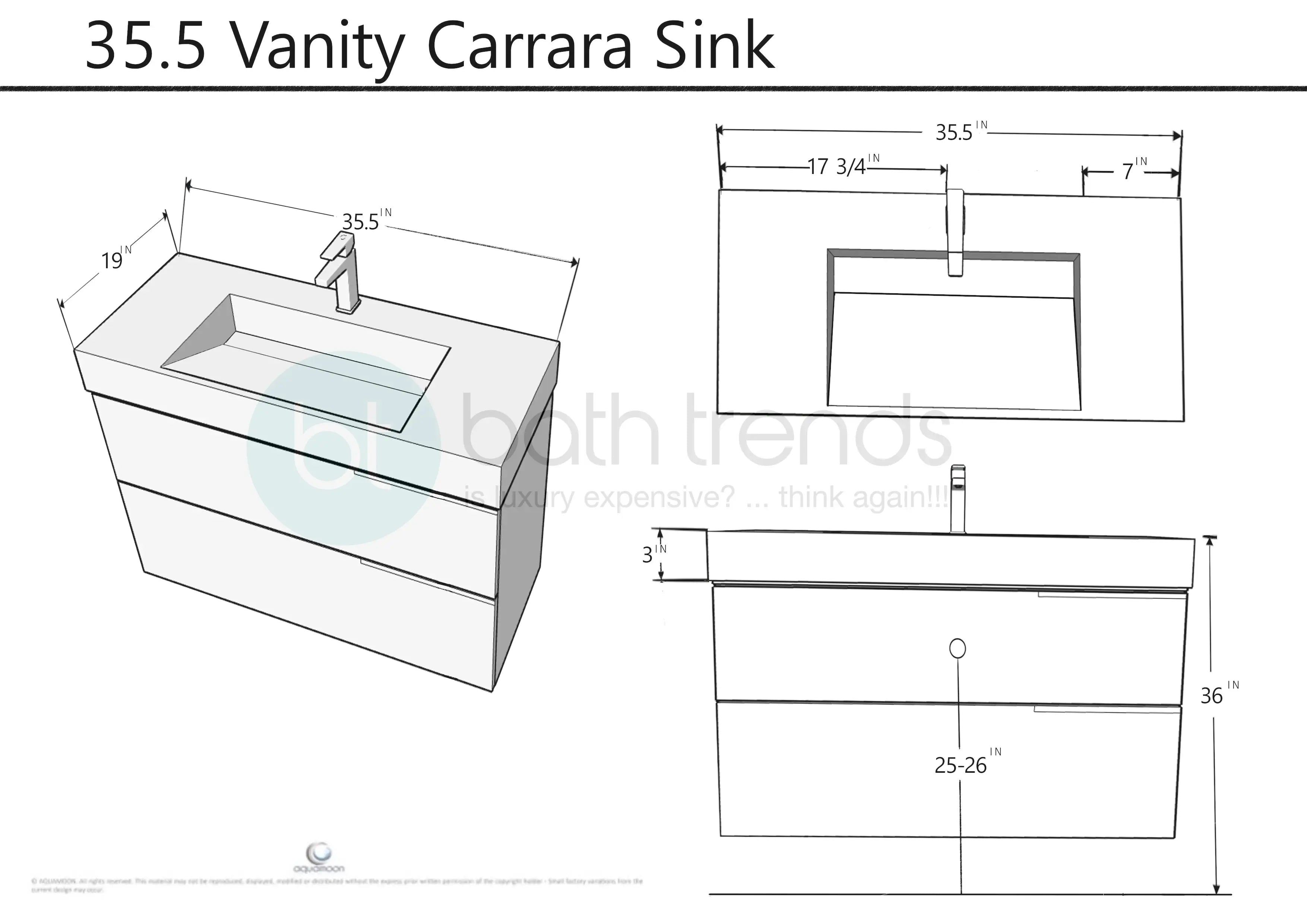 Venice 35.5 Anthracite High Gloss Cabinet, Solid Surface Matte Black Carrara Infinity Sink, Wall Mounted Modern Vanity Set