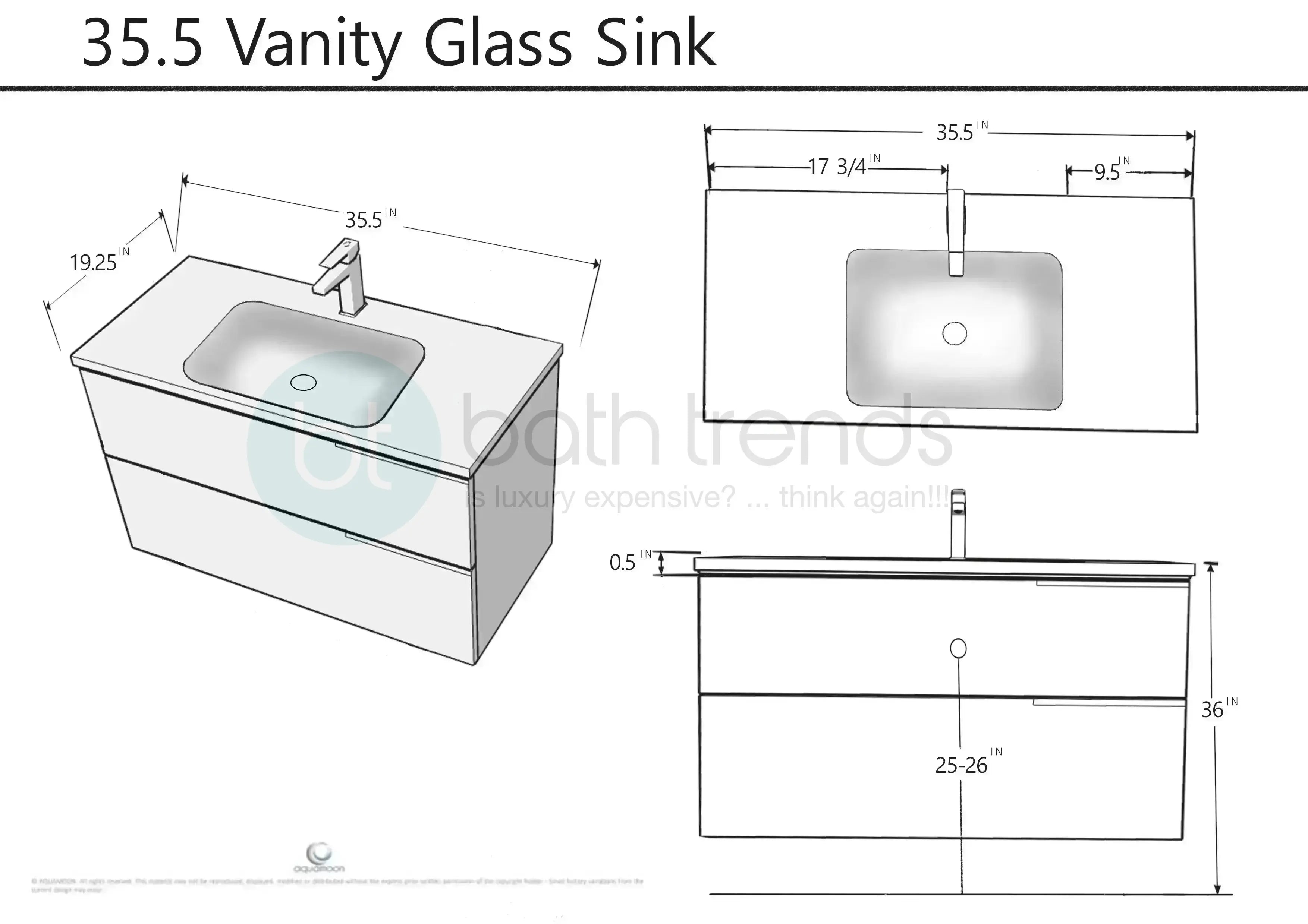 Mallorca 35.5 Matte White Cabinet, White Tempered Glass Sink, Wall Mounted Modern Vanity Set Bath Trends USA