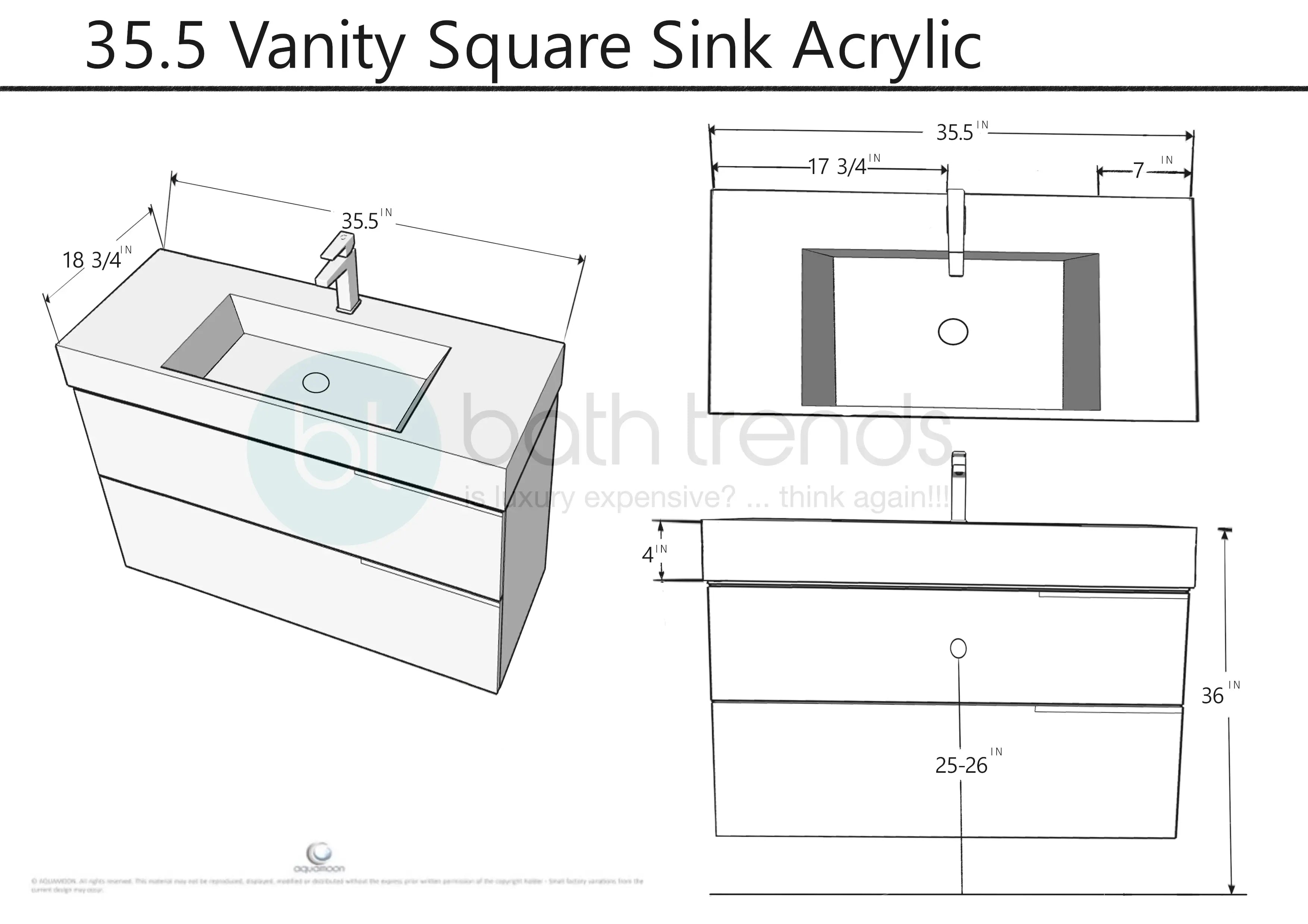 Miami 35.5 Natural Oak Cabinet, Square Cultured Marble, Wall Mounted Modern Vanity Set