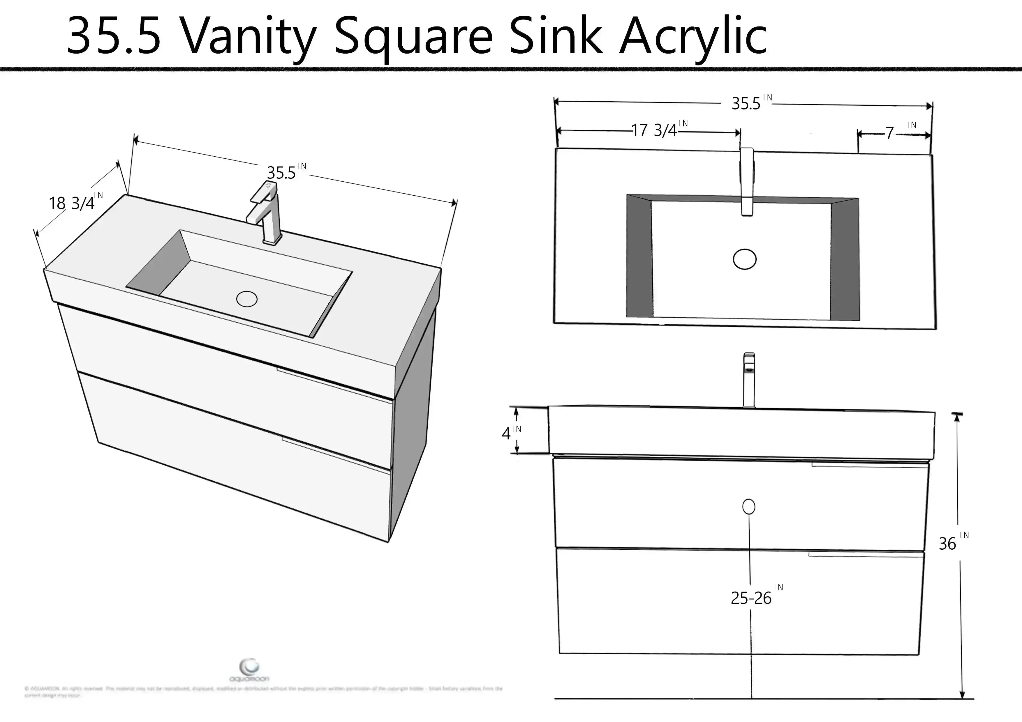 Mallorca 35.5 Matte White Cabinet, Square Cultured Marble Sink, Wall Mounted Modern Vanity Set Bath Trends USA