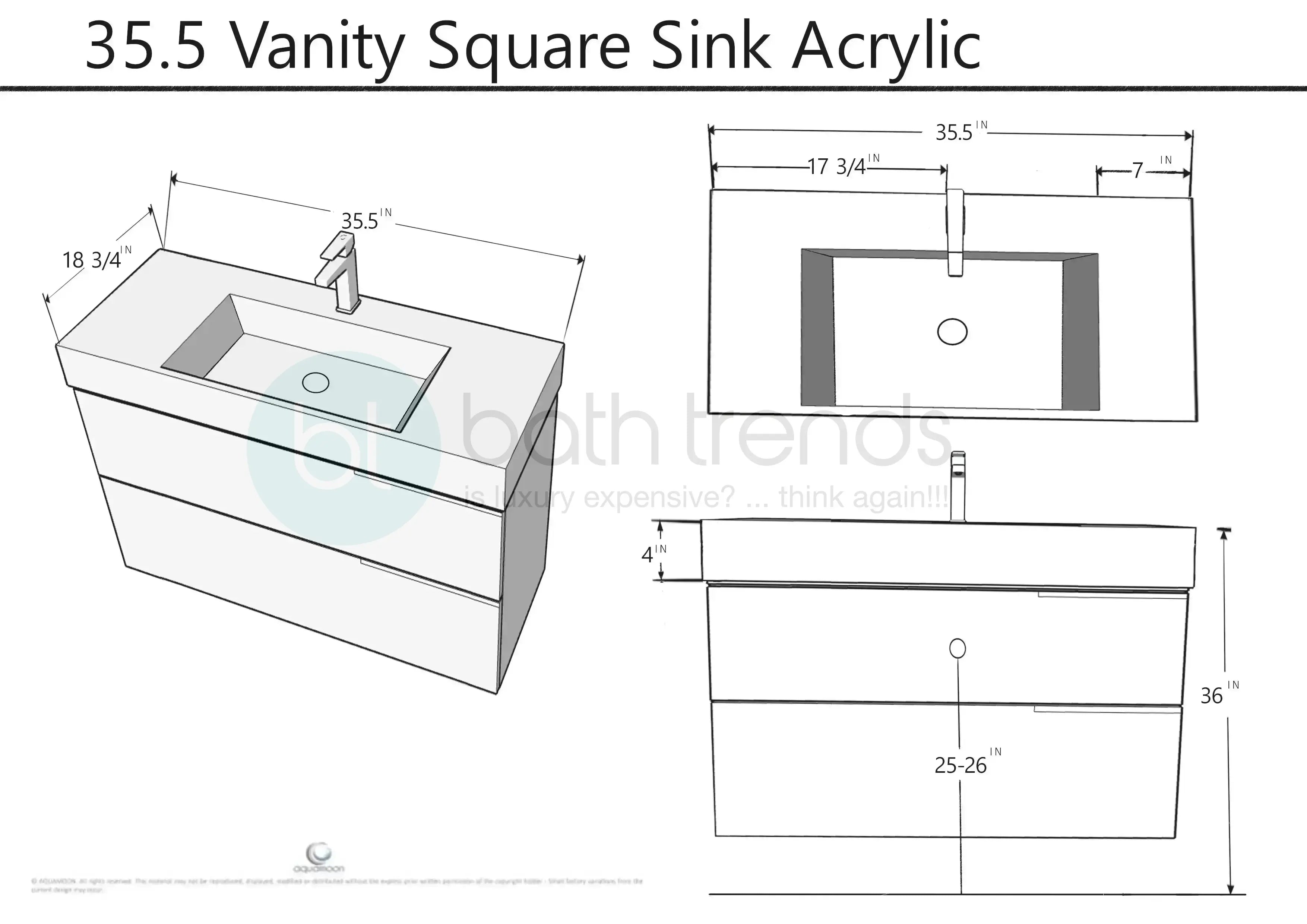 Mallorca 35.5 Matte White Cabinet, Square Cultured Marble Sink, Wall Mounted Modern Vanity Set Bath Trends USA