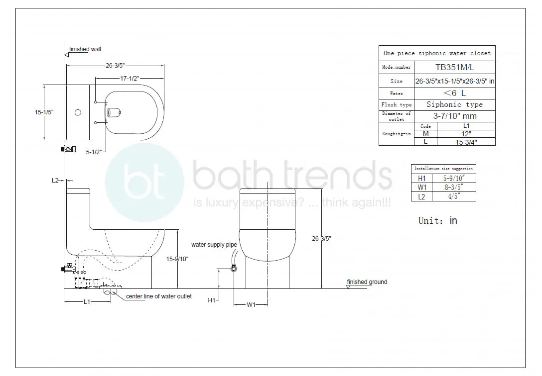 Eago TB 351 Elongated One Piece Dual Flush Toilet With Soft Closing Seat