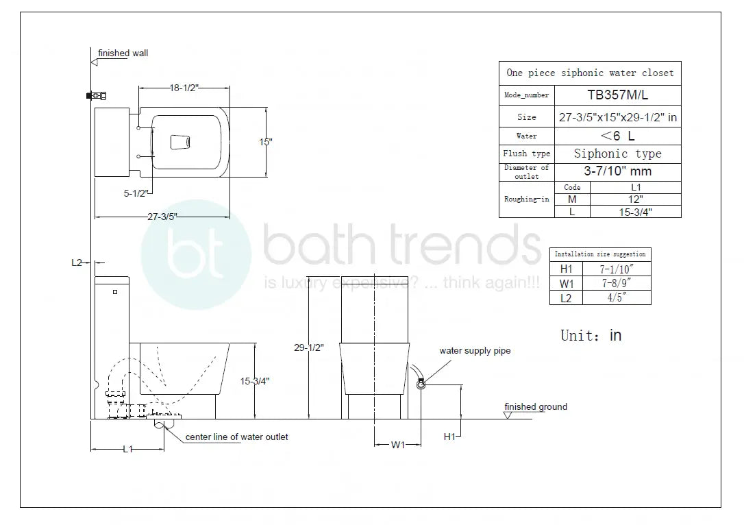 Eago TB 357 Elongated One Piece Single Flush Toilet With Soft Closing Seat