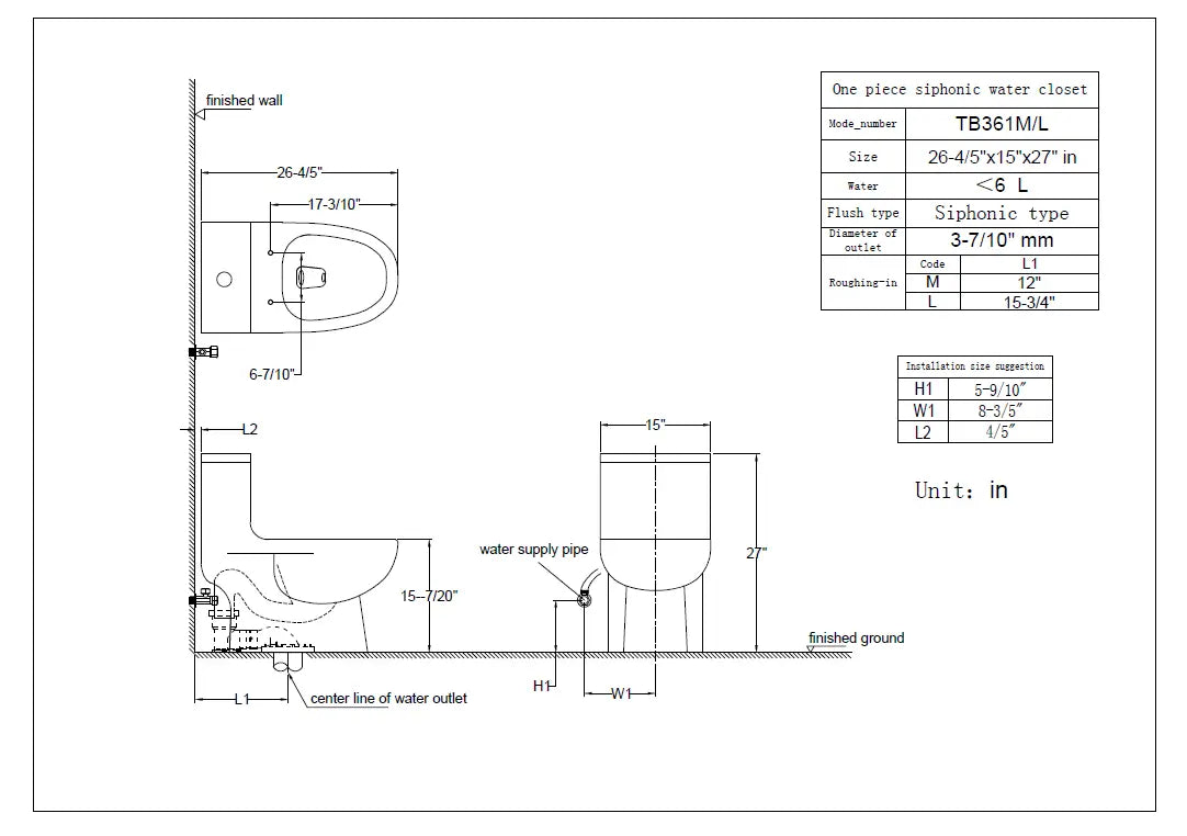 Eago TB 361 Elongated One Piece Dual Flush Toilet With Soft Closing Seat