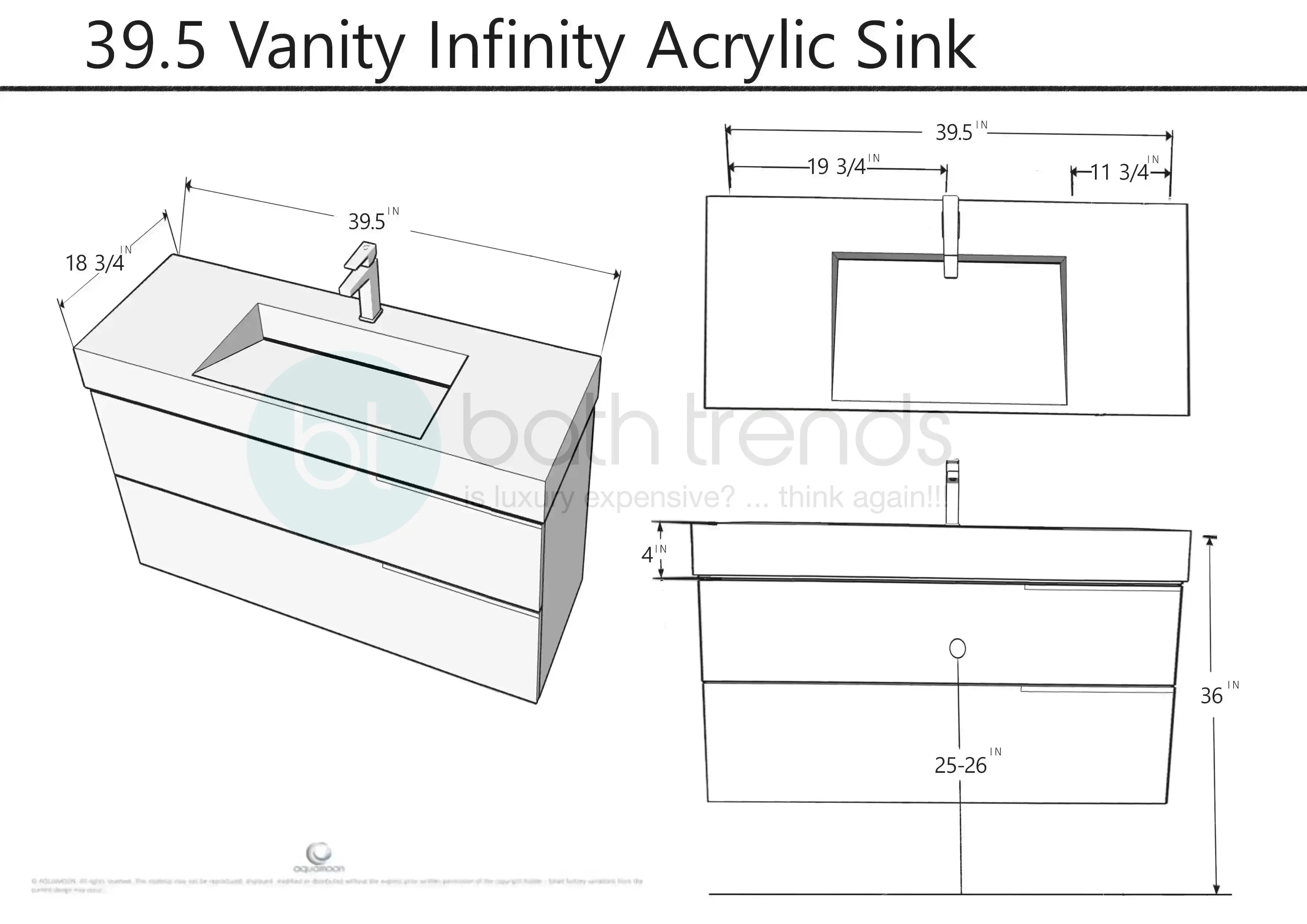 Mallorca 39.5 Matte White Cabinet, Infinity Cultured Marble Sink, Wall Mounted Modern Vanity Set Bath Trends USA
