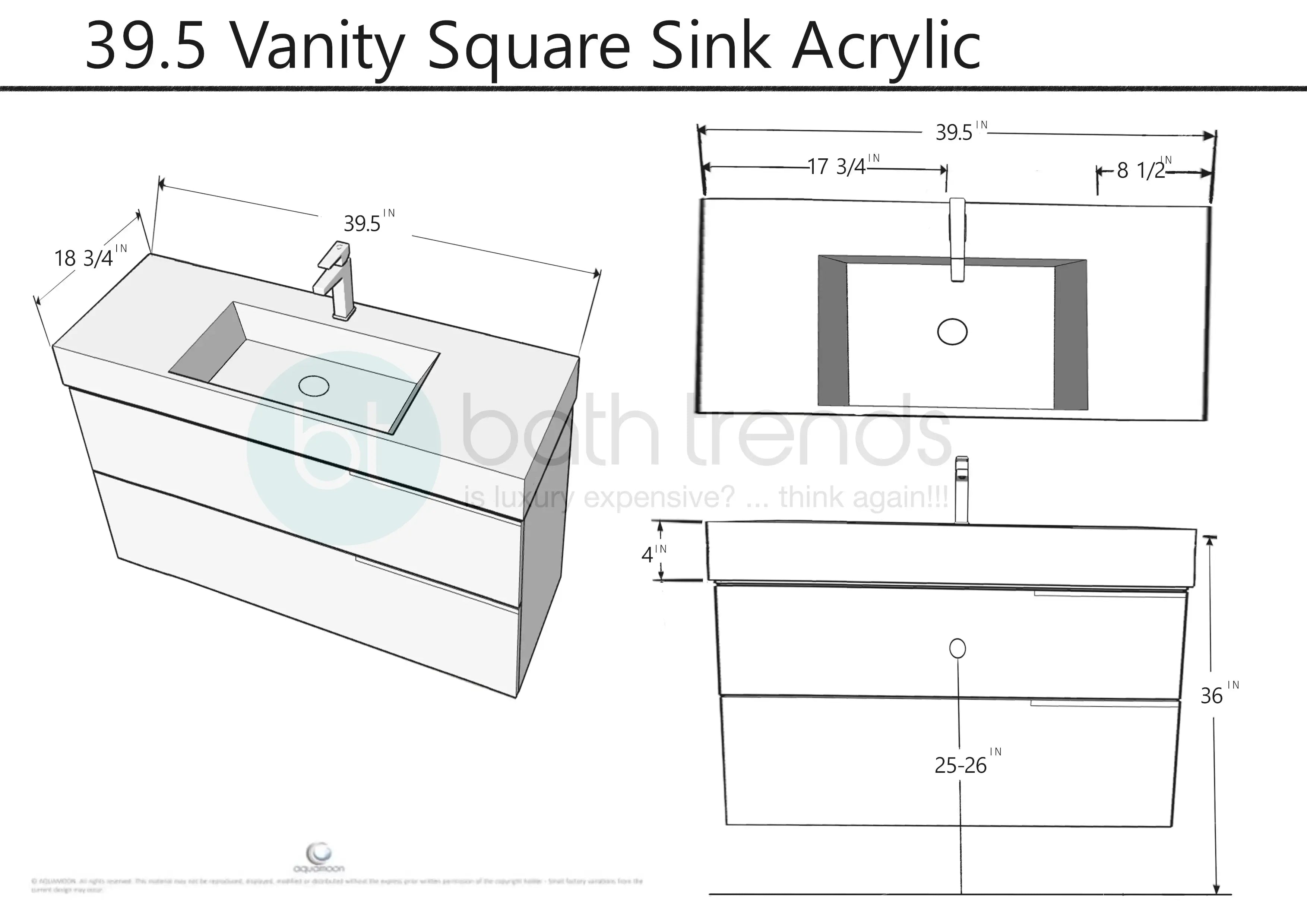 Miami 39.5 Natural Oak Cabinet, Square Cultured Marble Sink, Wall Mounted Modern Vanity Set