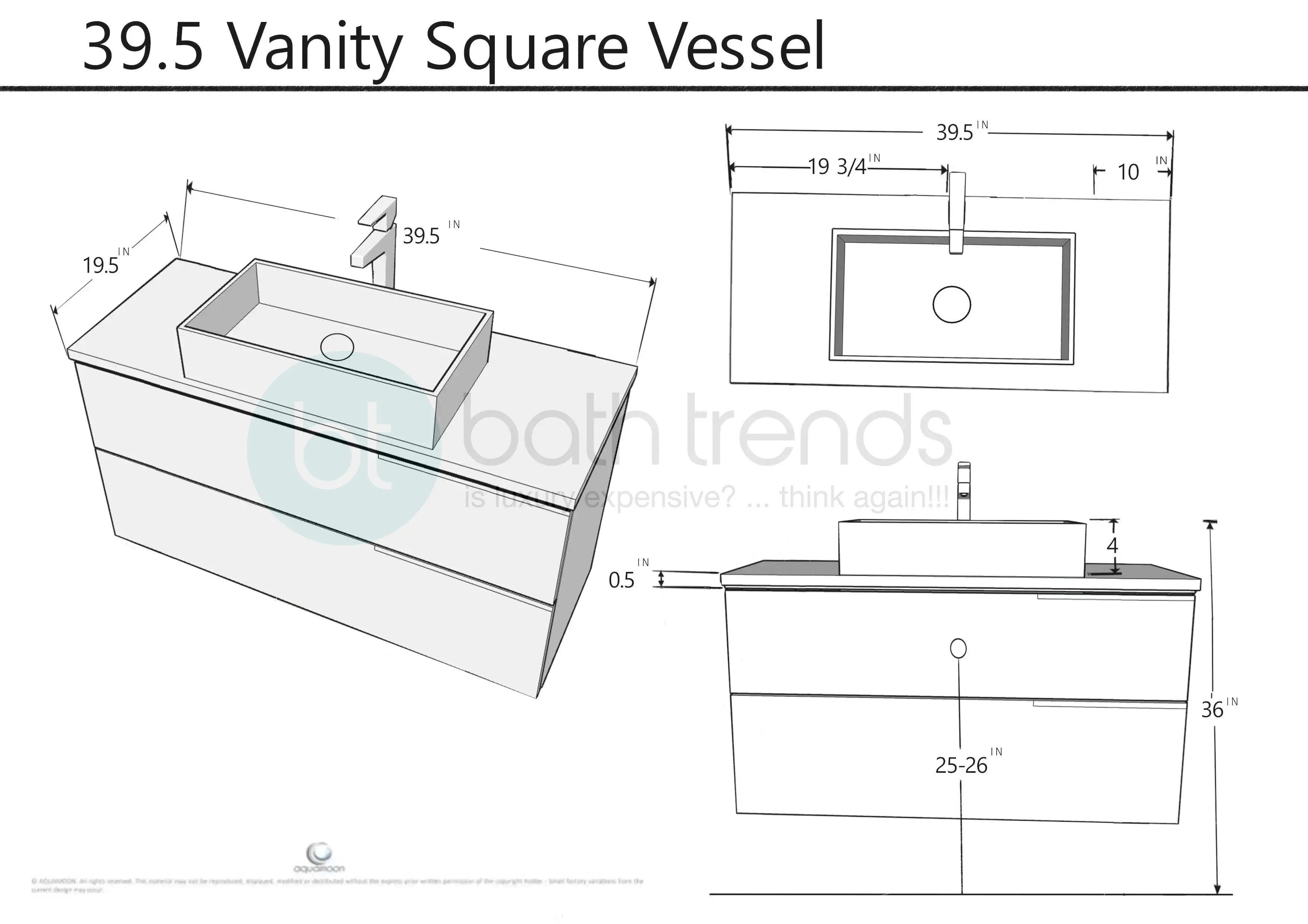 Venice 39.5 White High Gloss Cabinet, Solid Surface Flat Taupe Counter And Infinity Square Solid Surface Taupe Basin 1329, Wall Mounted Modern Vanity Set