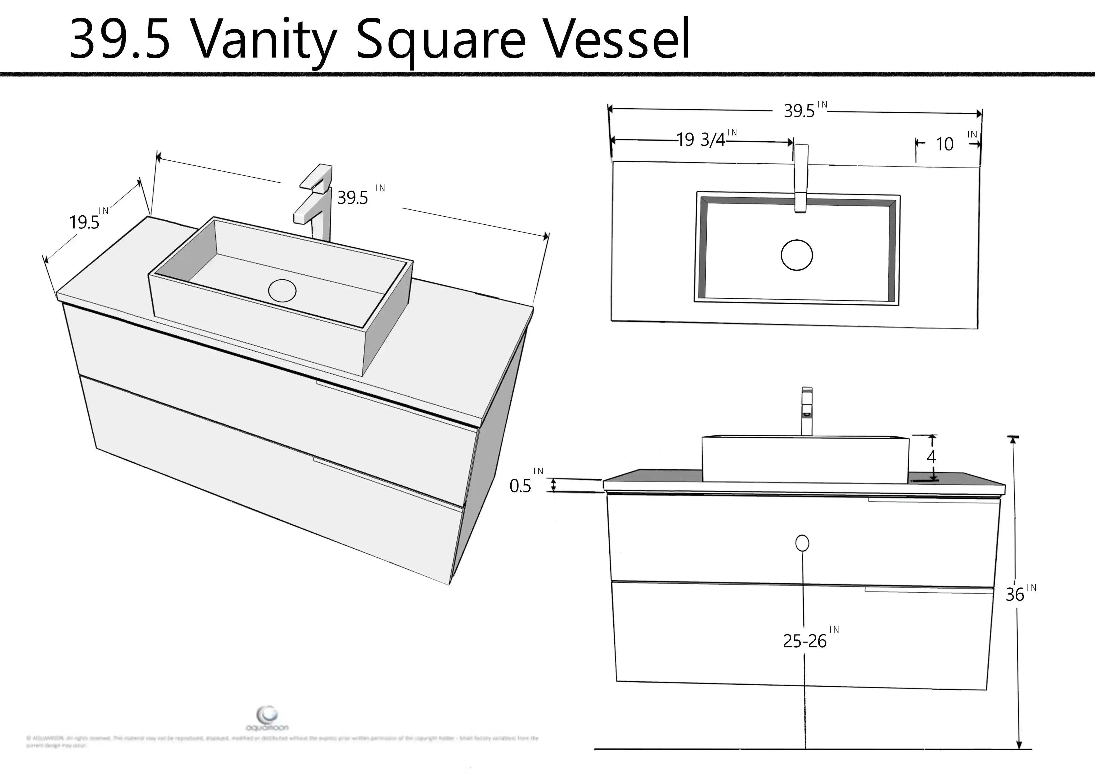 Venice 39.5 White High Gloss Cabinet, Solid Surface Flat Taupe Counter And Infinity Square Solid Surface Taupe Basin 1329, Wall Mounted Modern Vanity Set