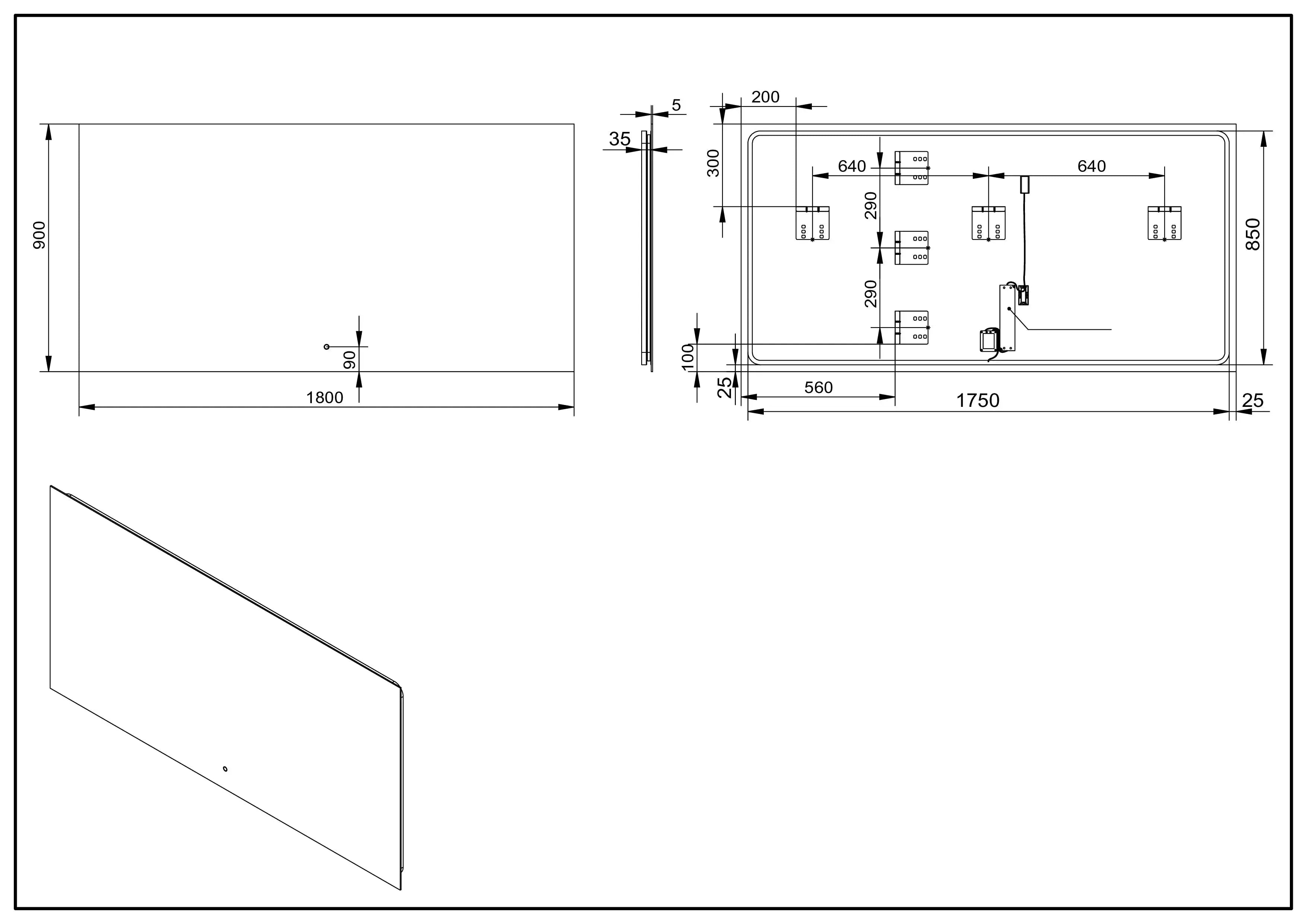 Aquamoon LED Mirror 4575 With Front Touch On/Off Botton, Square Frameless Corner Design With Back Ilumination 72W x 36H