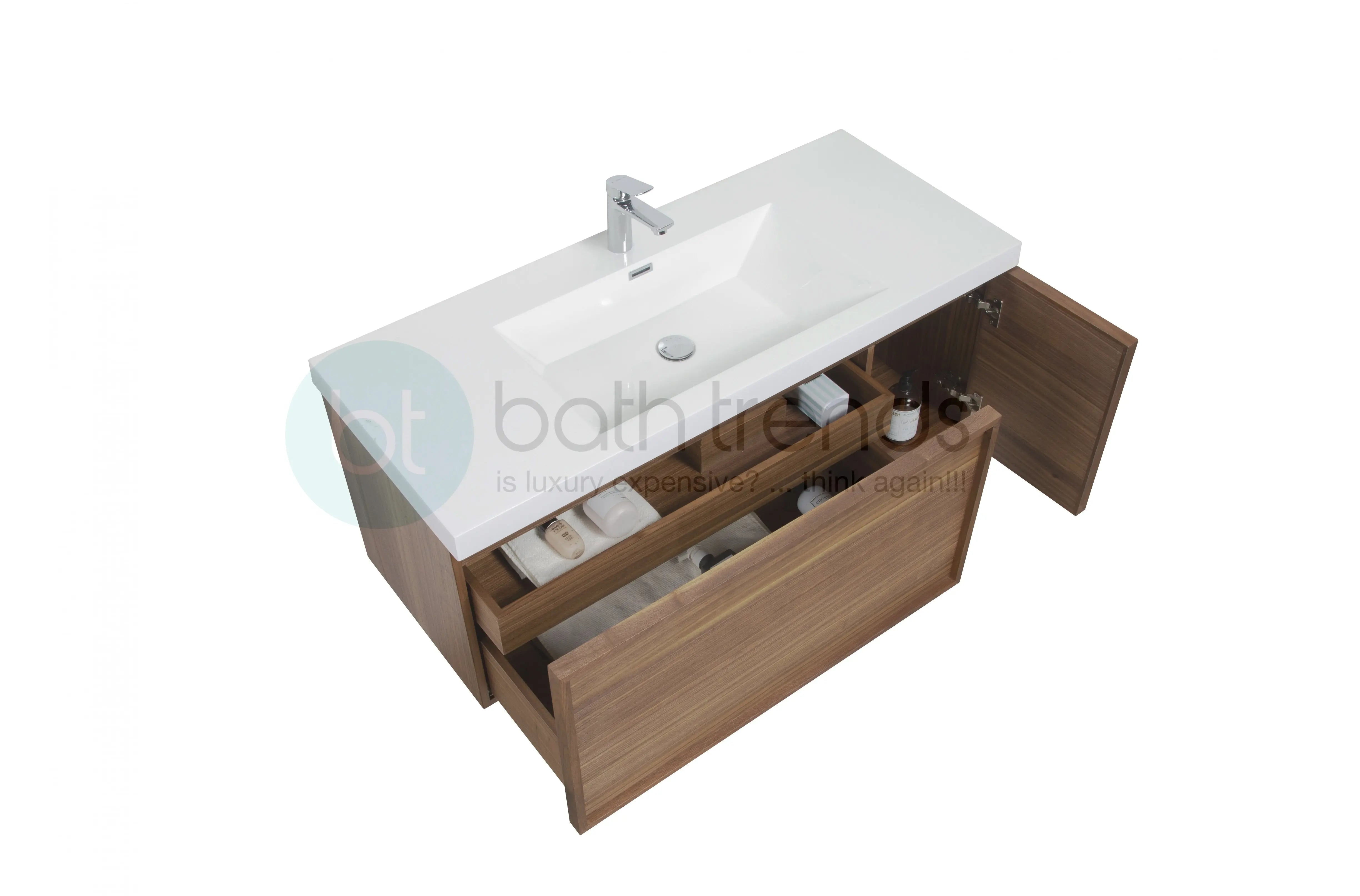 Hera 47.5 Natural Oak Cabinet, Square Cultured Marble Sink, Wall Mounted Modern Vanity Set Square Cultured Marble