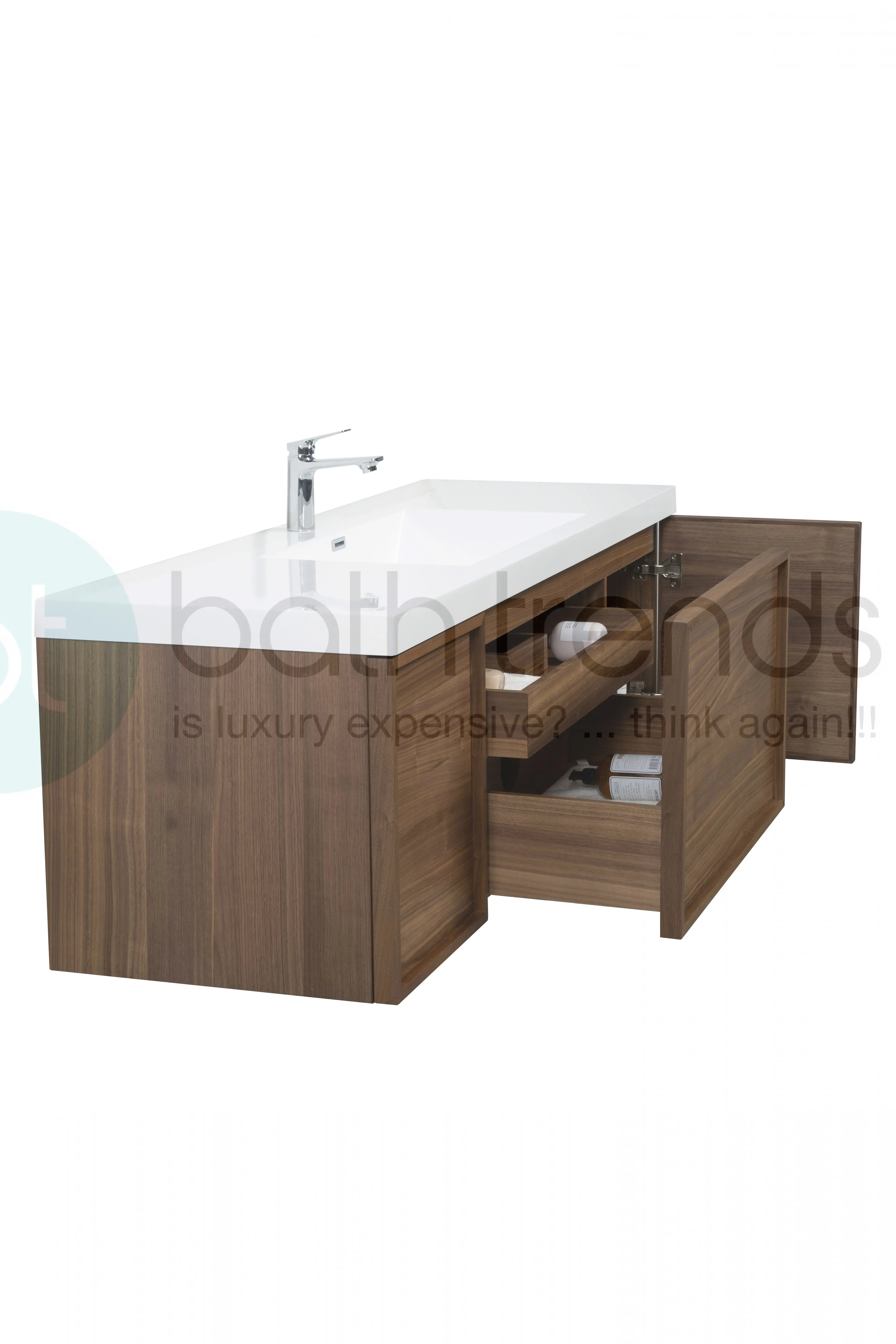 Hera 59.5 Natural Oak Cabinet, Square Cultured Marble Sink, Wall Mounted Modern Vanity Set Square Cultured Marble