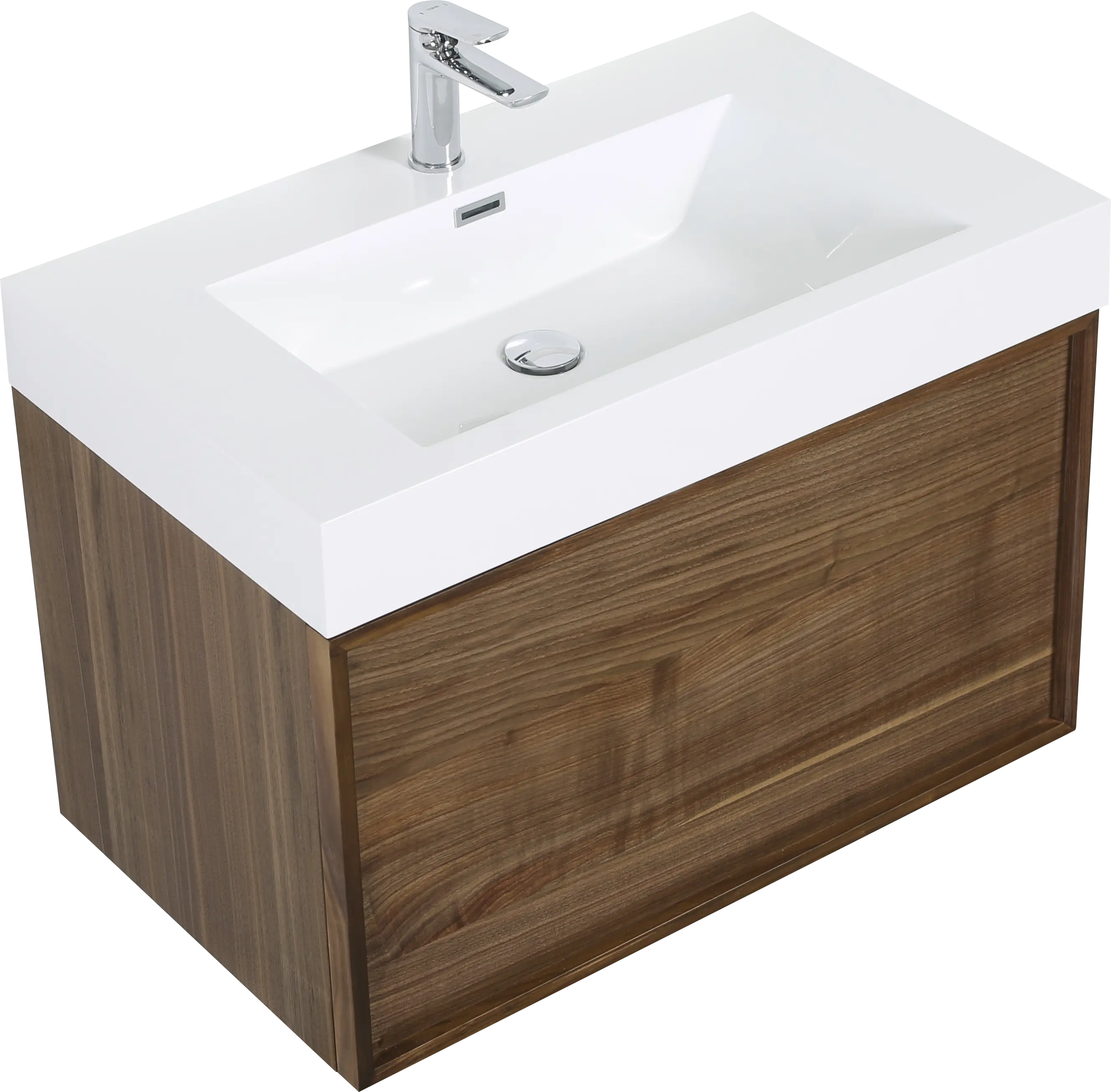 Hera 31.5 Natural Oak Cabinet, Square Cultured Marble Sink, Wall Mounted Modern Vanity Set