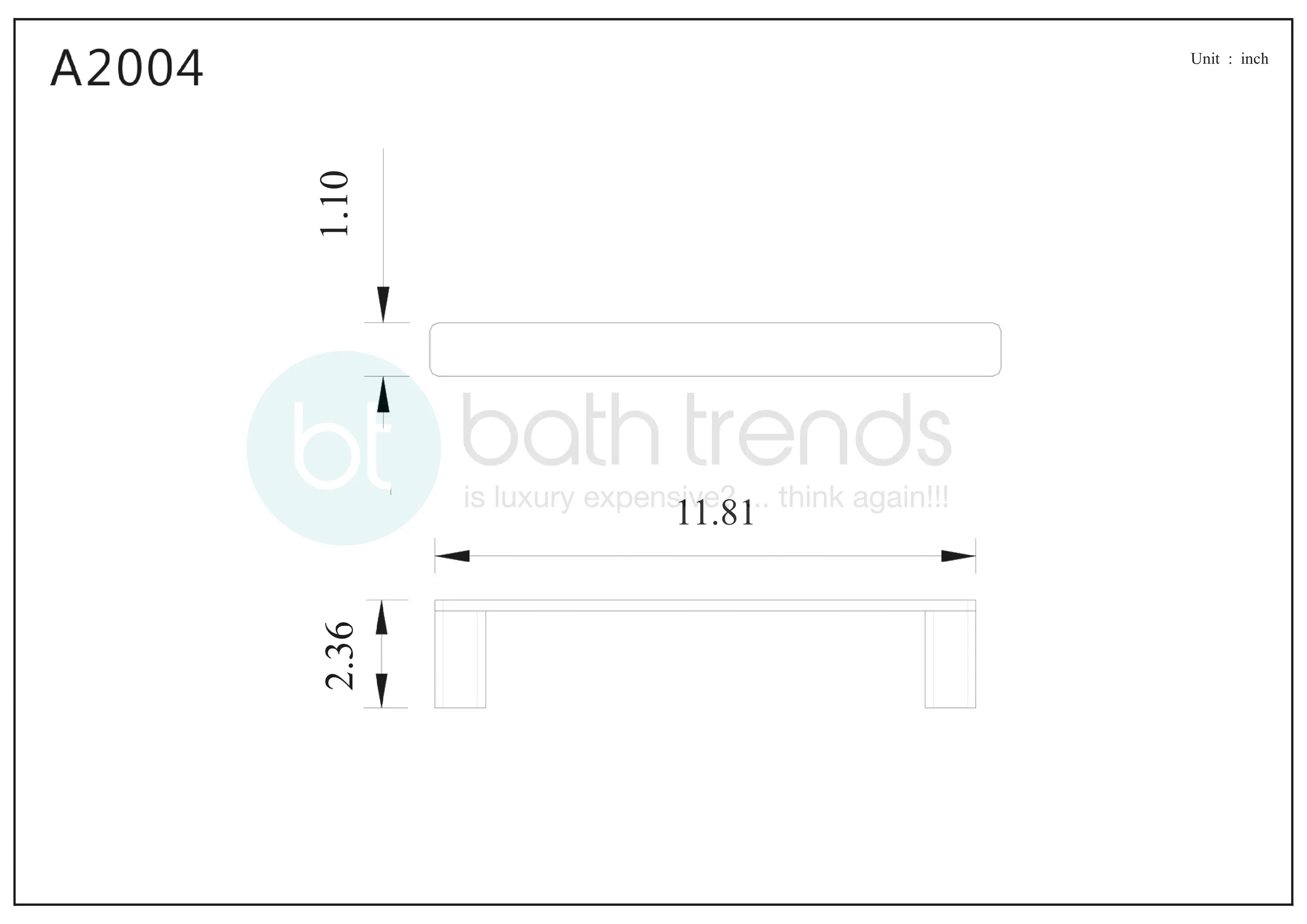 Aquamoon A20 Hand Towel Bar 11.75" Wall Mounted Accessory Brushed Nickel Finish