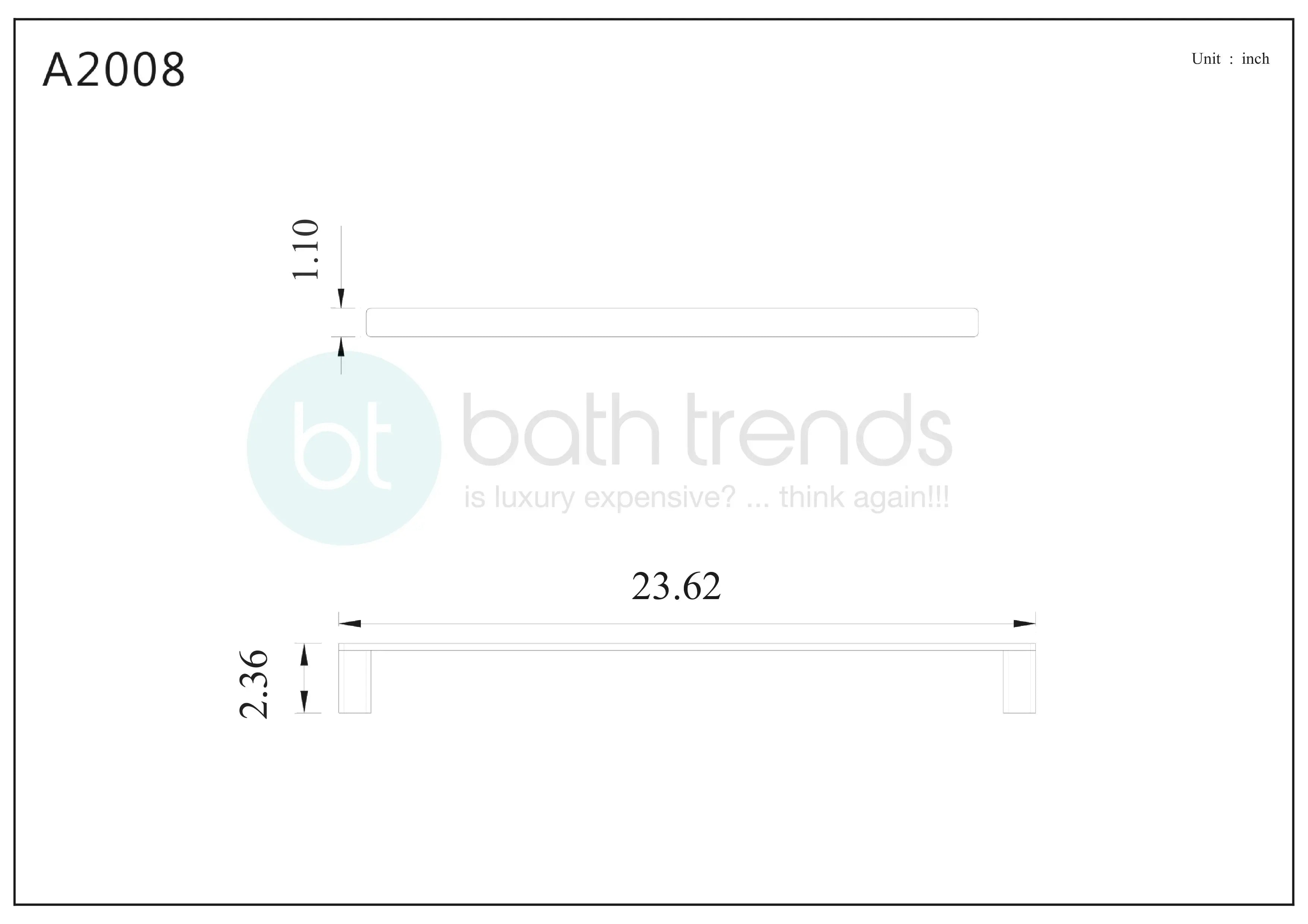 Aquamoon A20 Single Towel Bar 24" Wall Mounted Accessory Chrome Finish