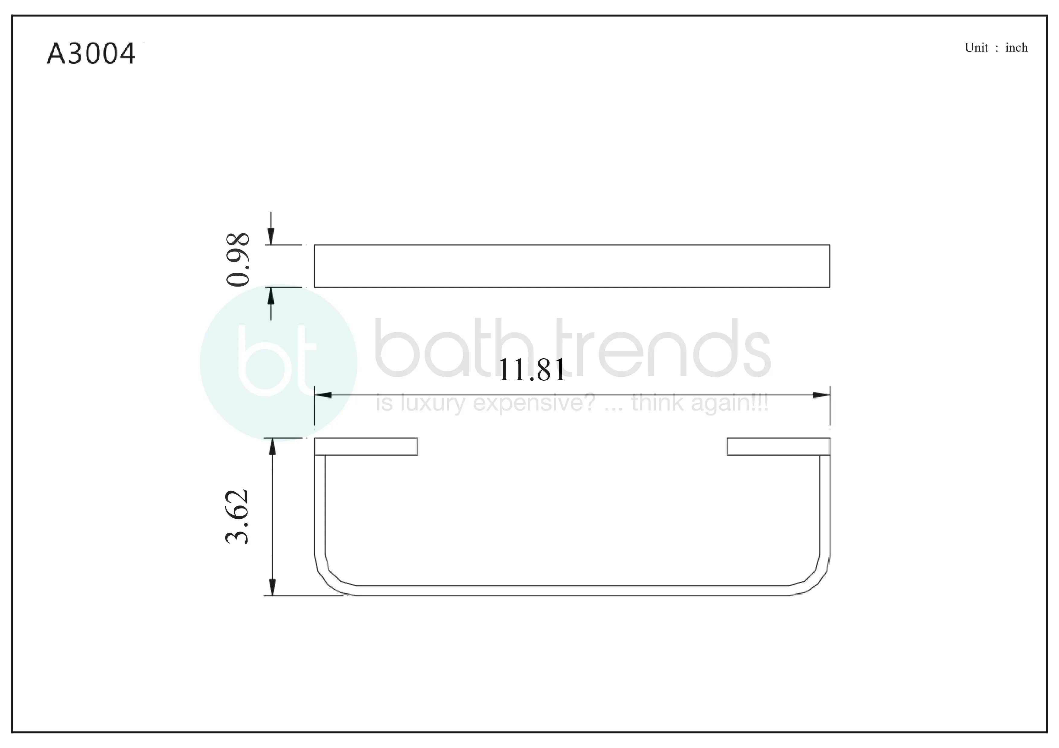 Aquamoon A30 Hand Towel Bar 11.75" Wall Mounted Accessory Brushed Nickel Finish
