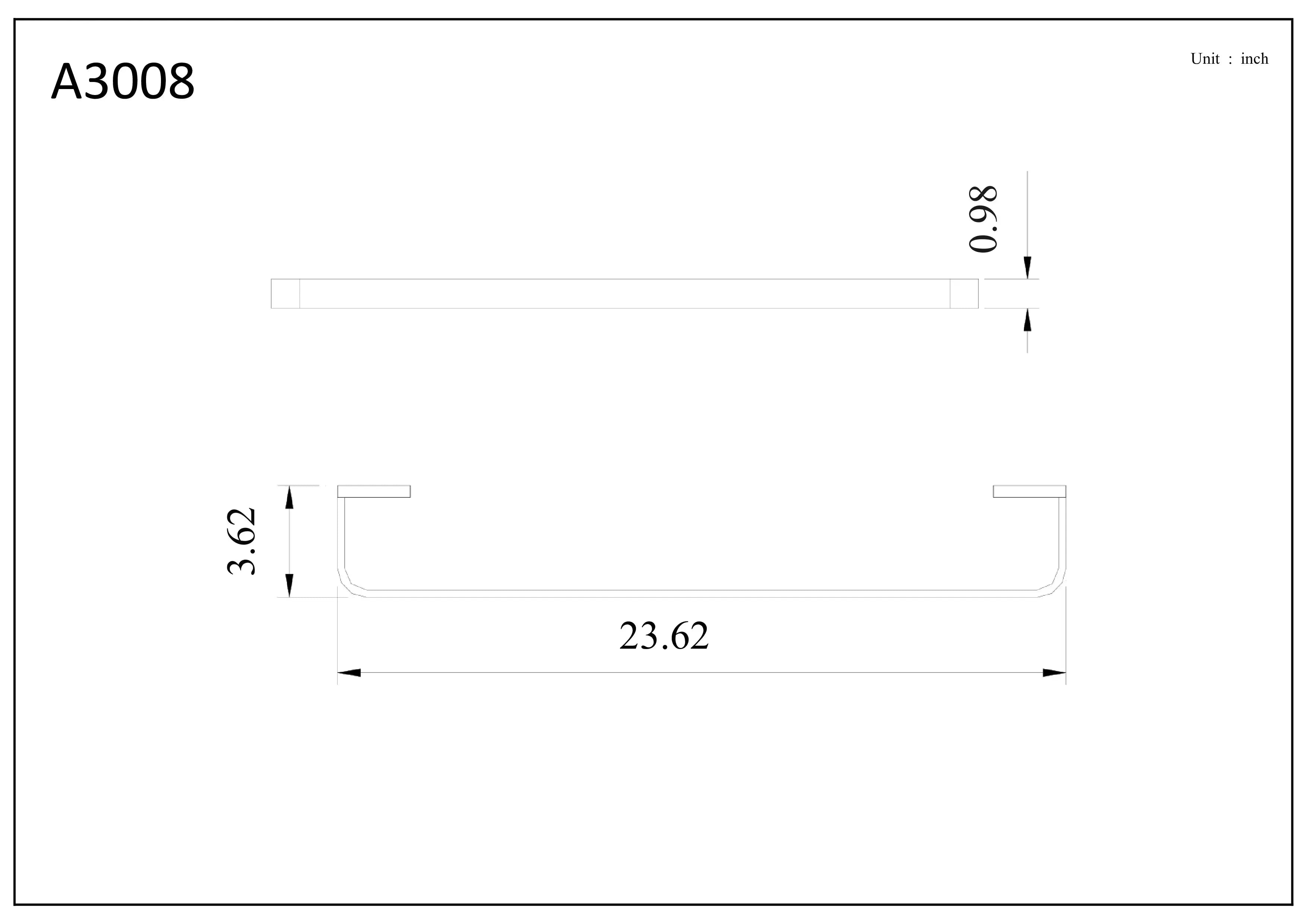 Aquamoon A30 Single Towel Bar 24" Wall Mounted Accessory Brushed Nickel Finish