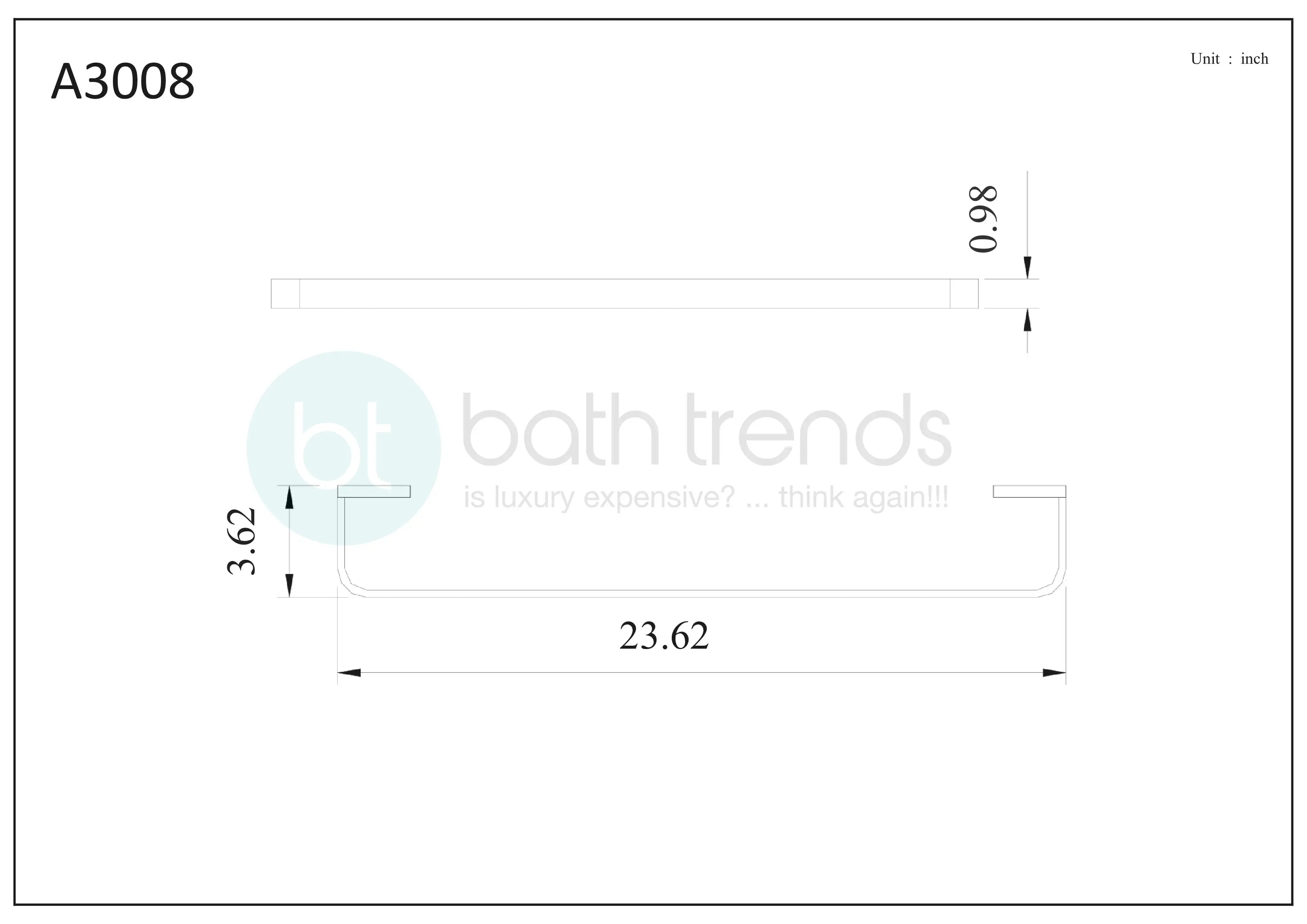 Aquamoon A30 Single Towel Bar 24" Wall Mounted Accessory Brushed Nickel Finish