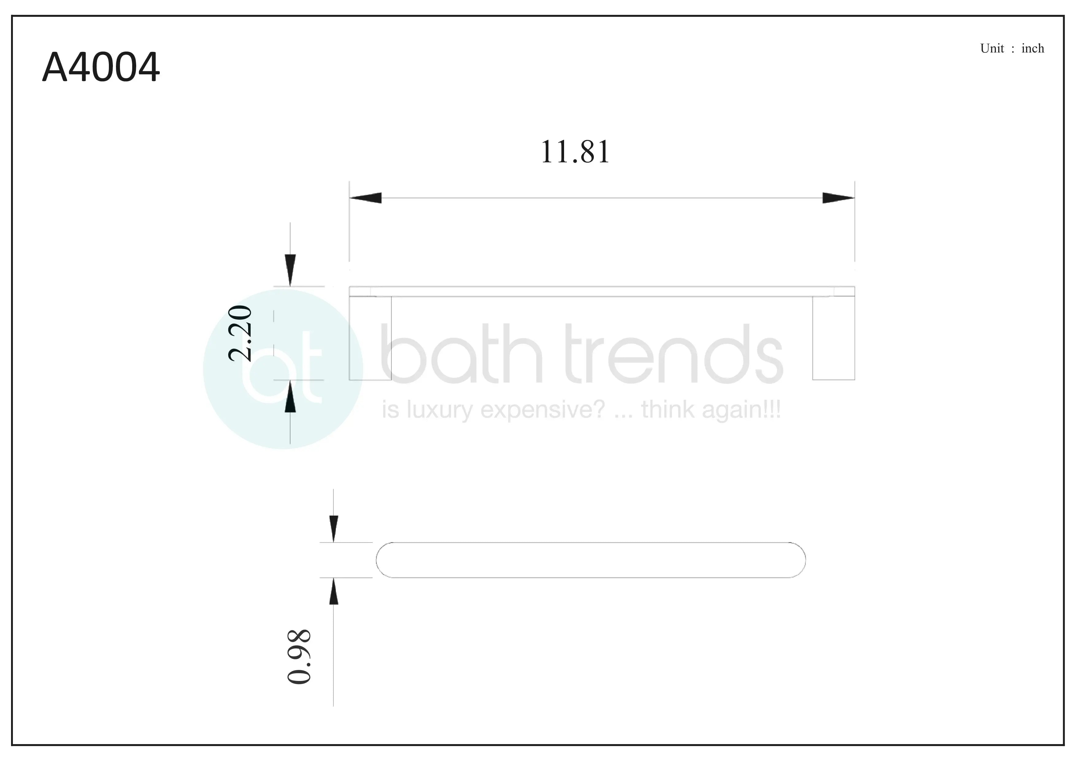 Aquamoon A40 Hand Towel Bar 11.75 inch Wall Mounted Accessory Brushed Nickel Finish