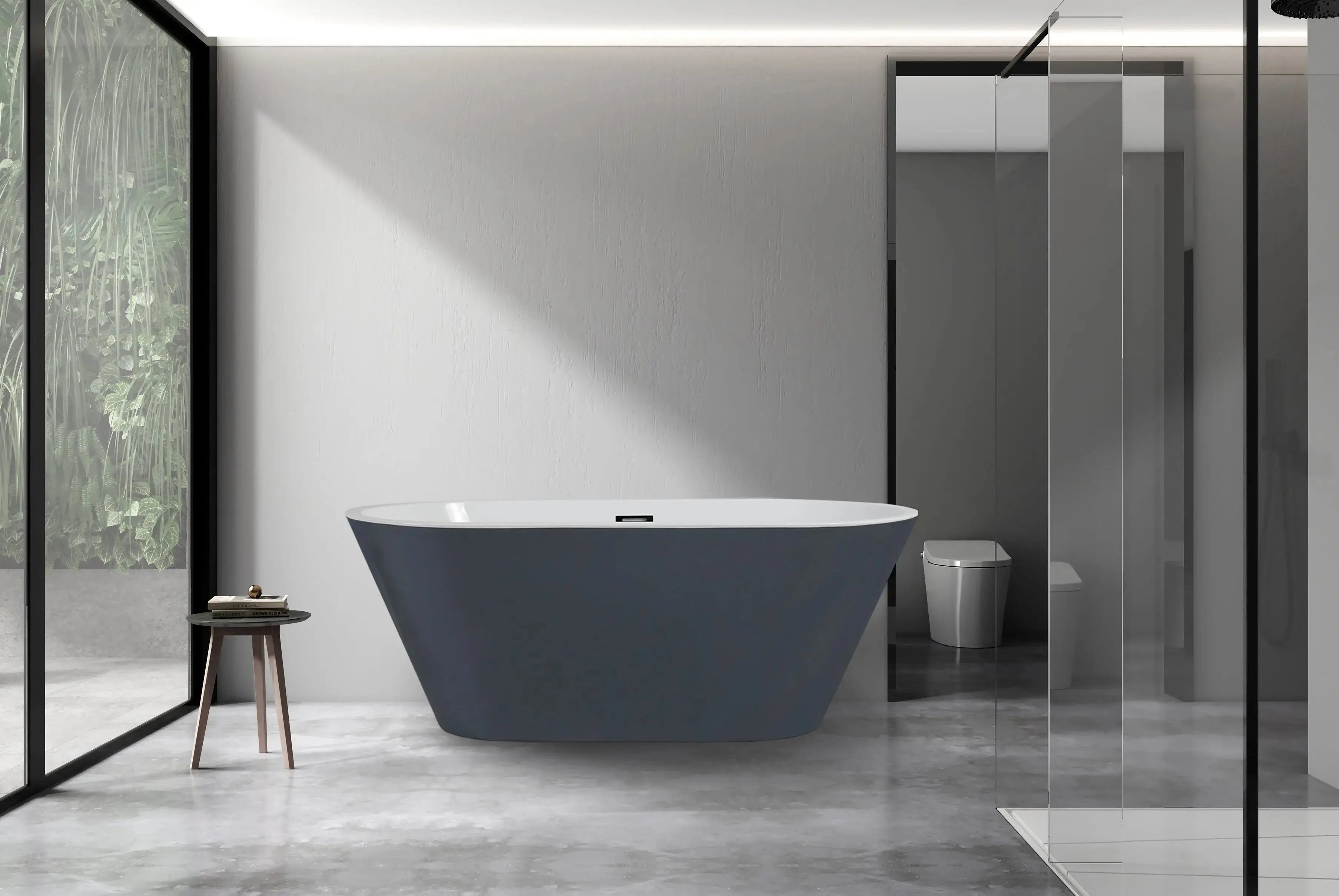 SkySea Bathtub 59 Grey Exterior Freestanding Soaker, Center Drain And Overflow