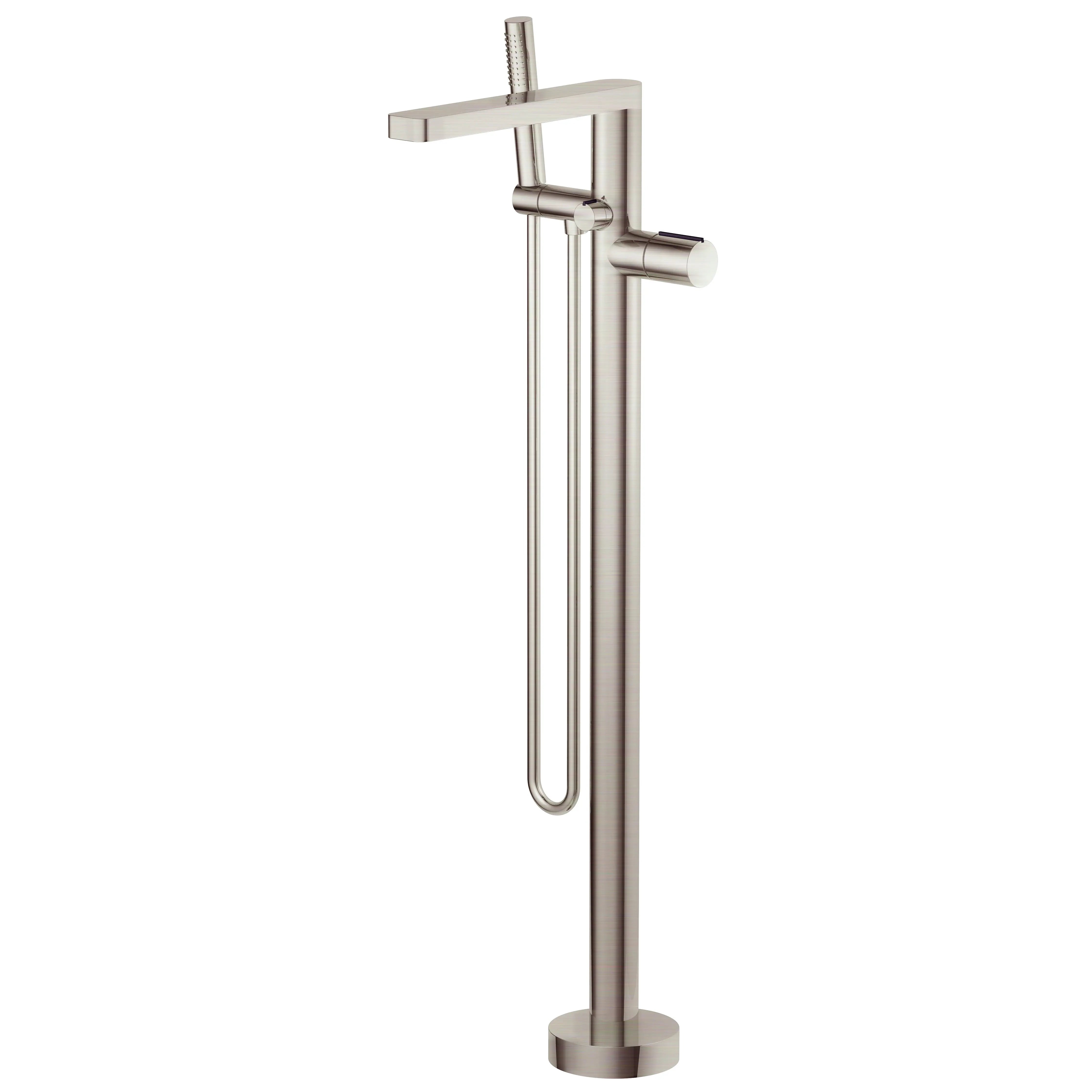 Aquamoon BARCELONA Brush Nickel Freestanding Bathtub Faucet Tub Filler Floor Mount Single Handle with Hand Shower