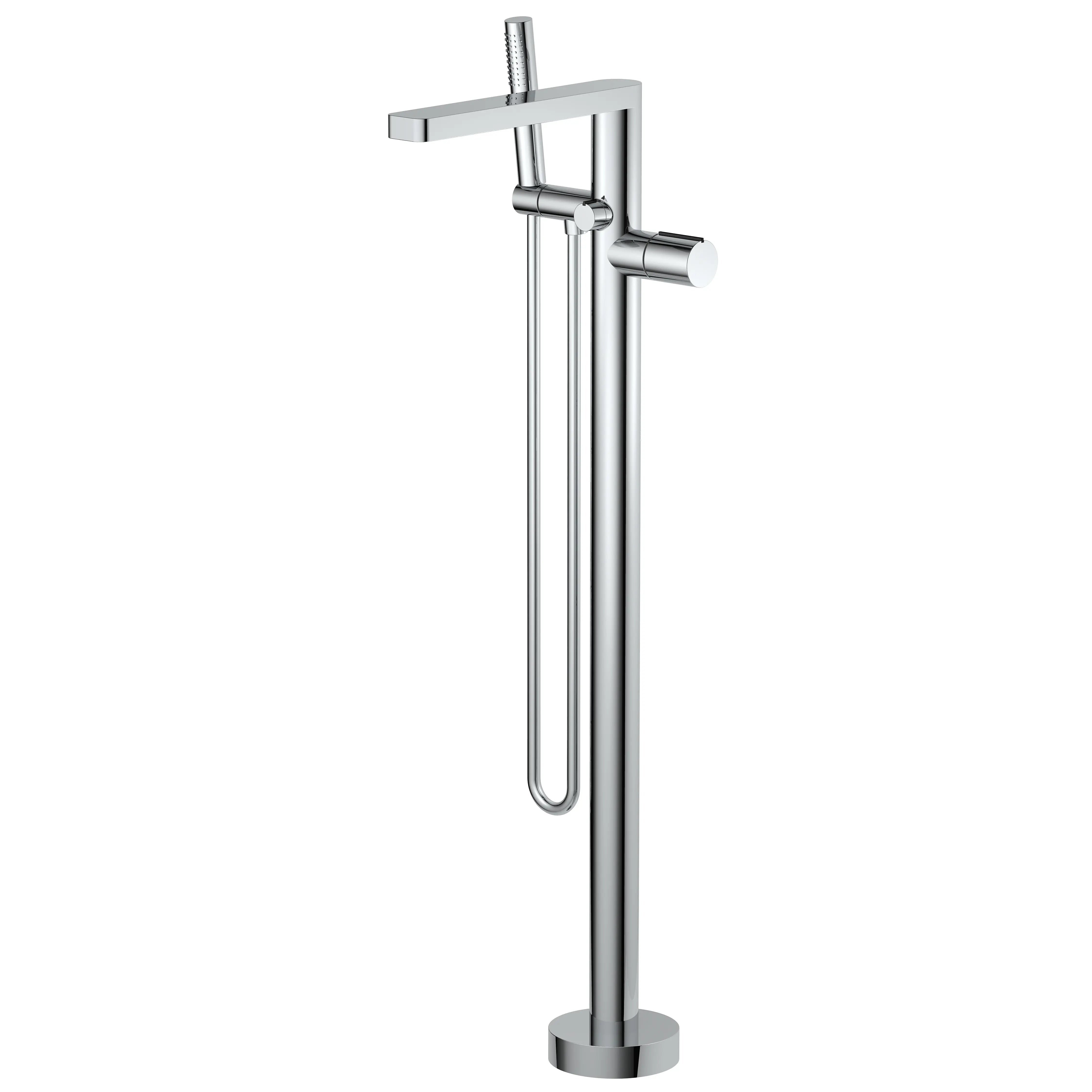Aquamoon BARCELONA Chrome Freestanding Bathtub Faucet Tub Filler Floor Mount Single Handle with Hand Shower