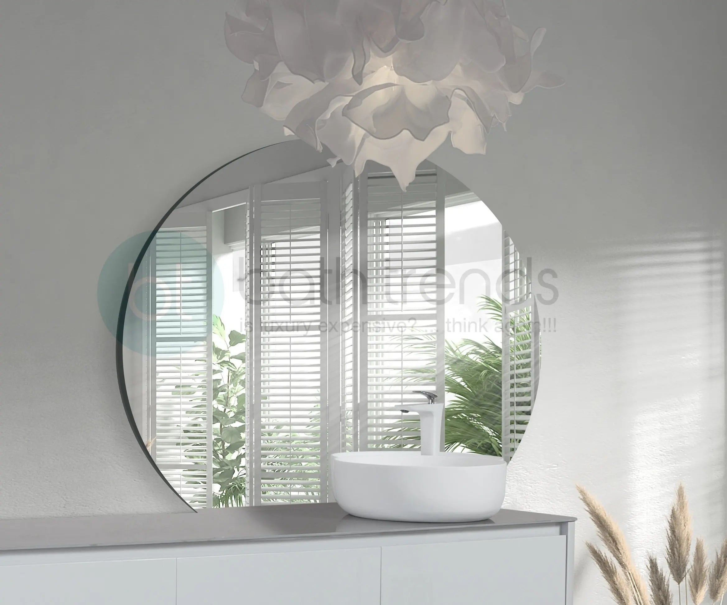 Aquamoon Media Luna LED Mirror Semiround Shape, Framless Design With Back Ilumination 48"W x 43"H