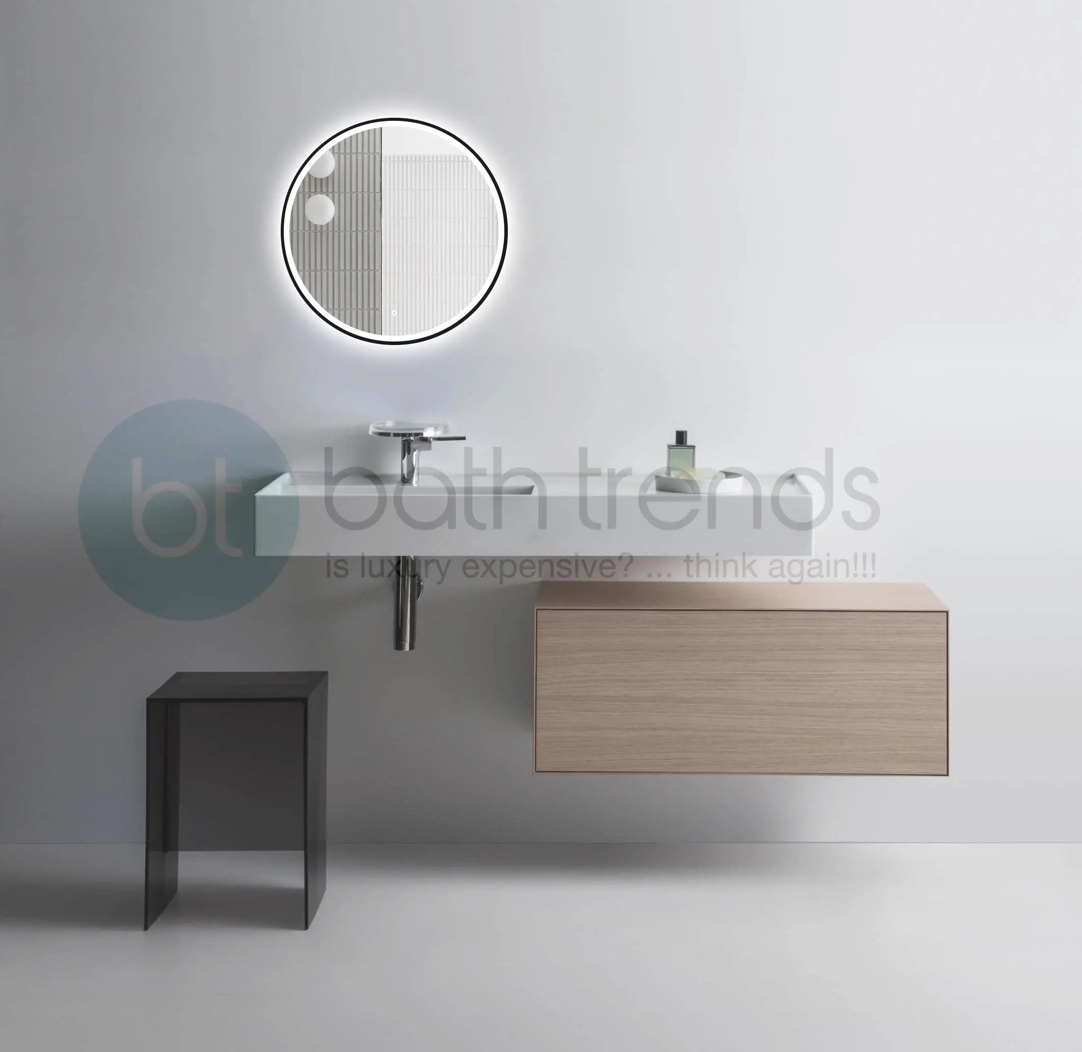 Aquamoon 2575 LED Bathroom Round Mirror 48" x 48" Wall Mounted Side Switch 6000K High Lumen