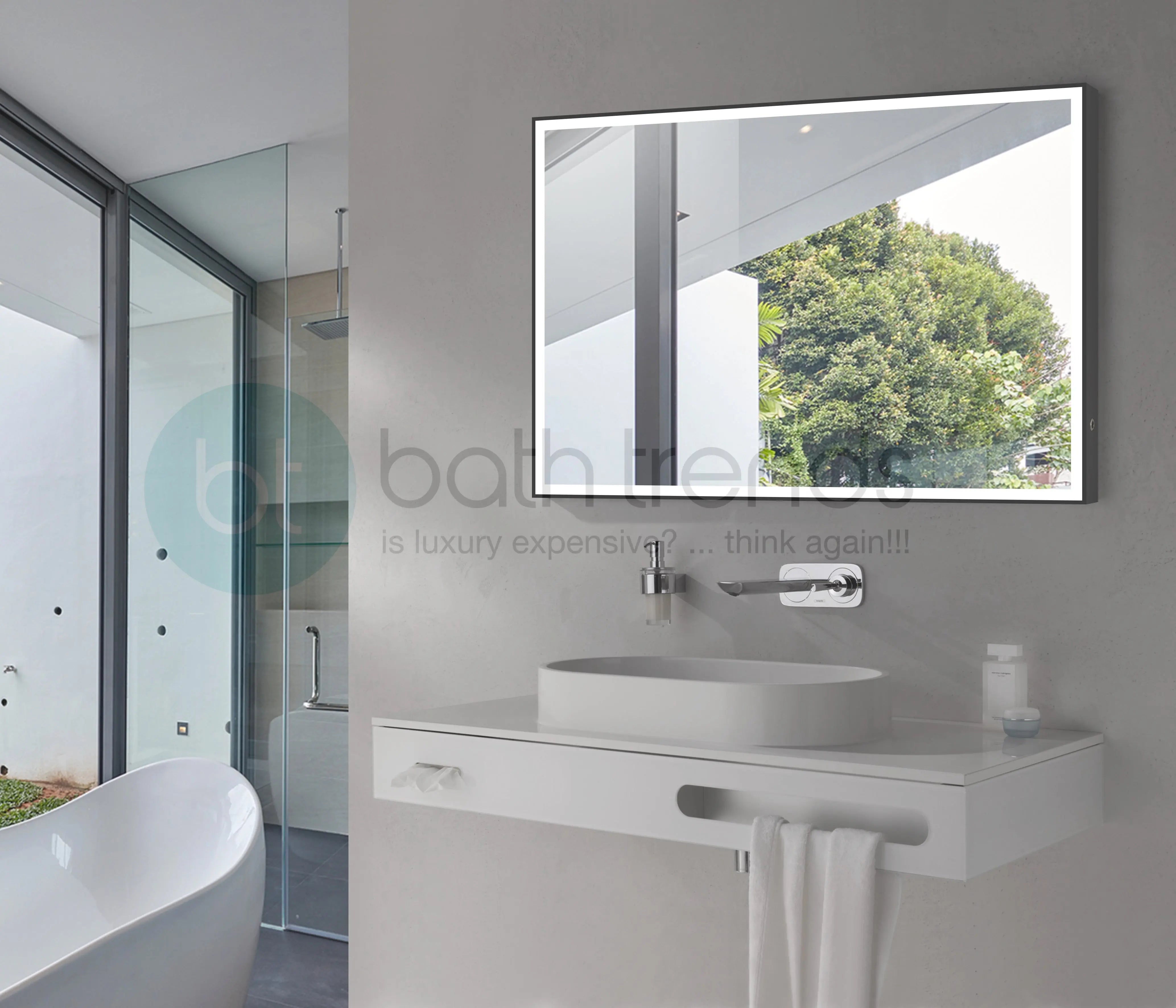 Aquamoon 2575 LED Bathroom Mirror 72" x 36" Wall Mounted Side Switch with Black Frame