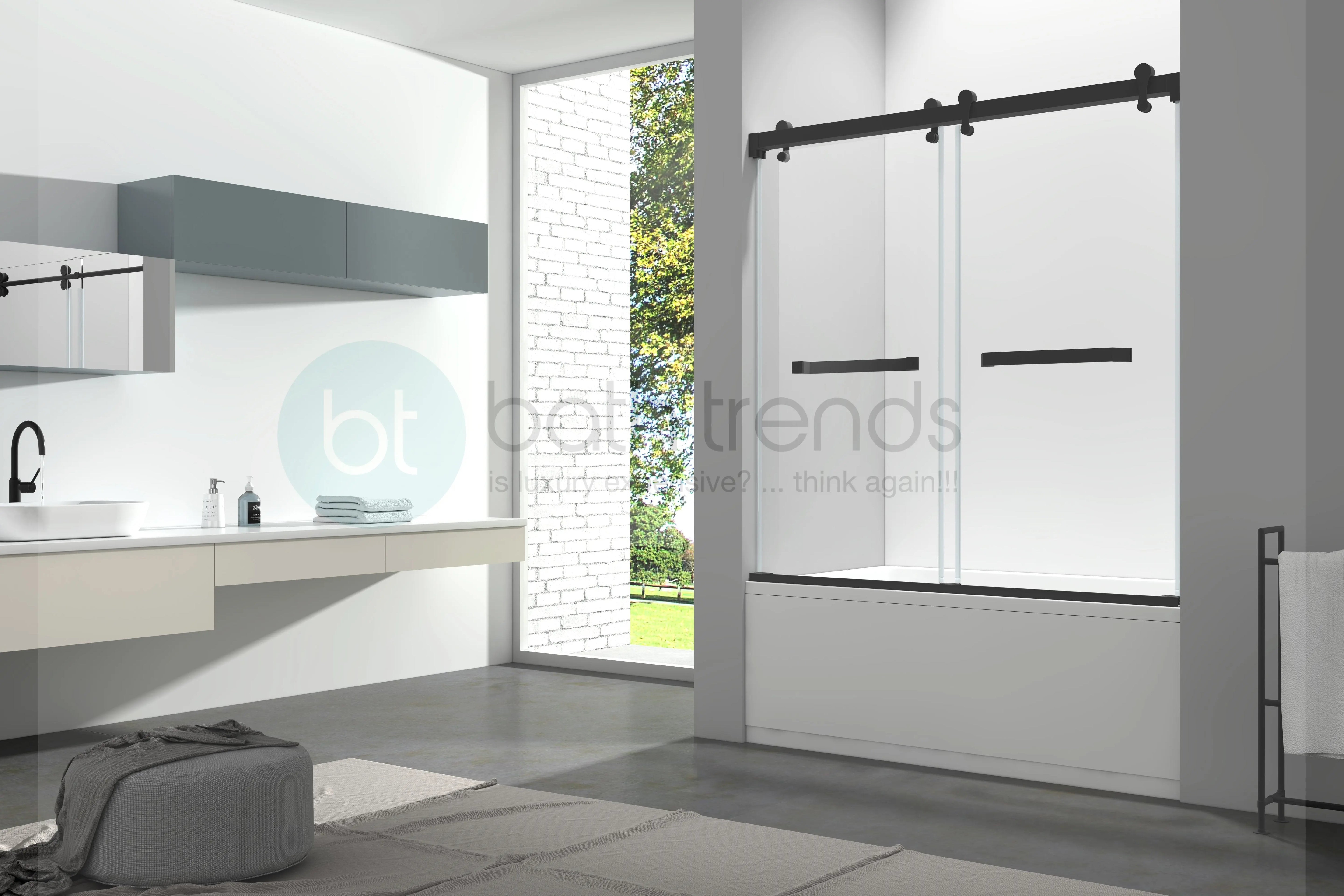 Aquamoon Lucca Semi Frameless Bathtub Door W 60" x H 66", Sliding Panels, Matte Black Finish