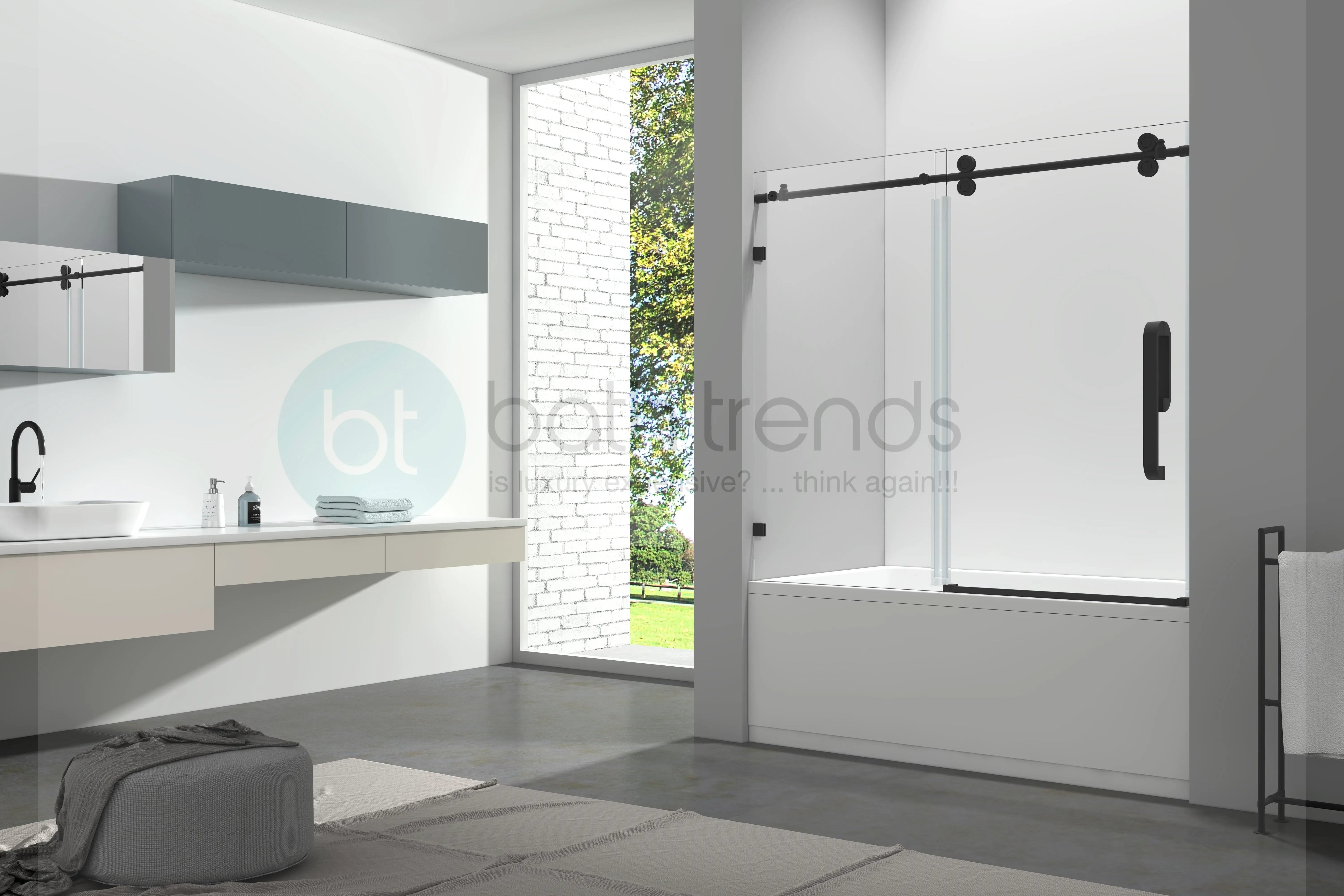 Aquamoon SKY Frameless Sliding Tub Door 60 "X 66" Clear Tempered Glass, Matte Black