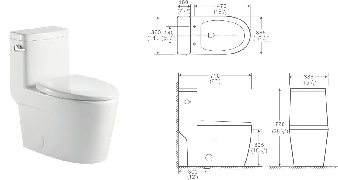 Aquamoon TB 328 Elongated One Piece Single Flush Toilet With Soft Closing Seat