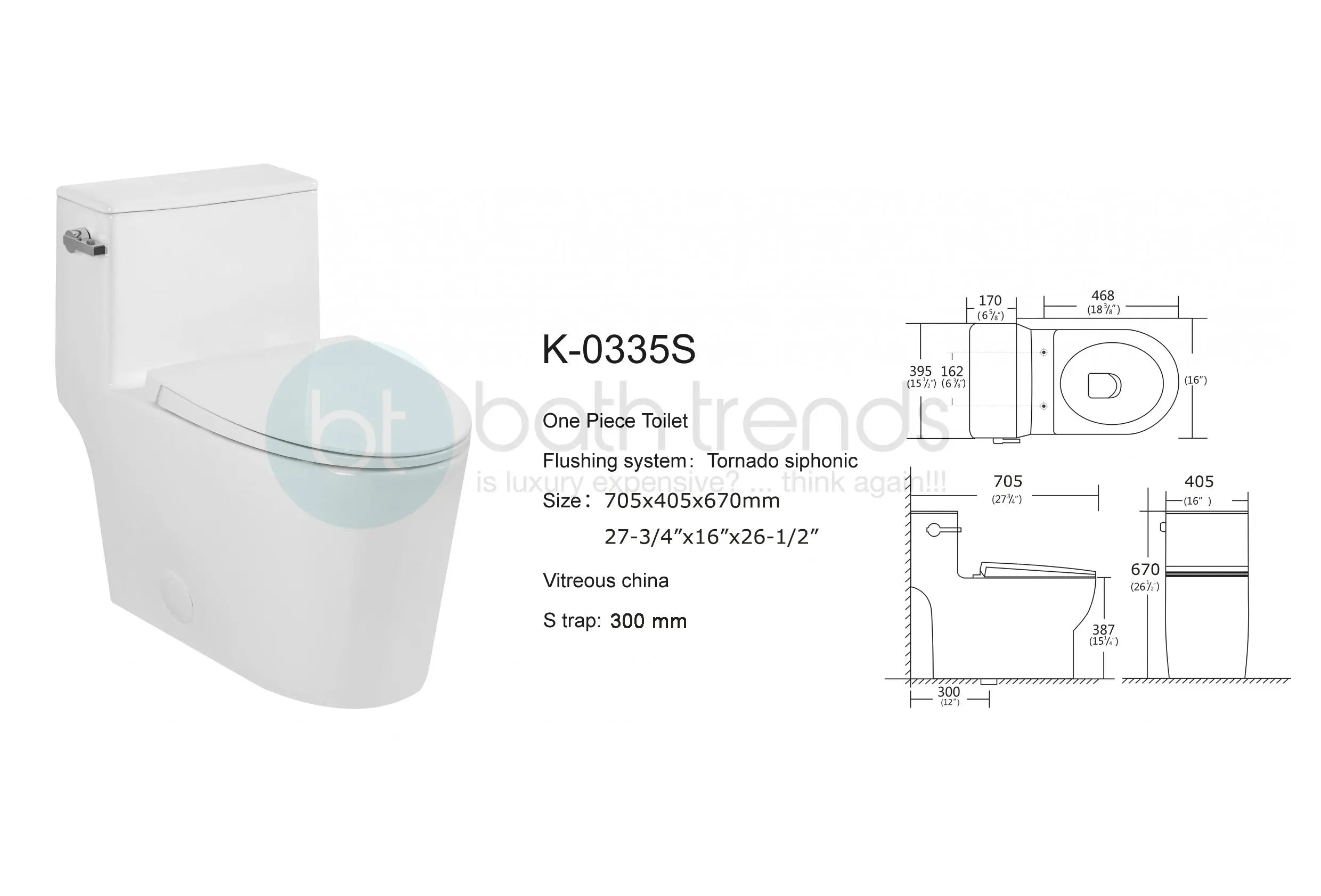 Aquamoon TB 335 Elongated One Piece Single Flush Toilet With Soft Closing Seat