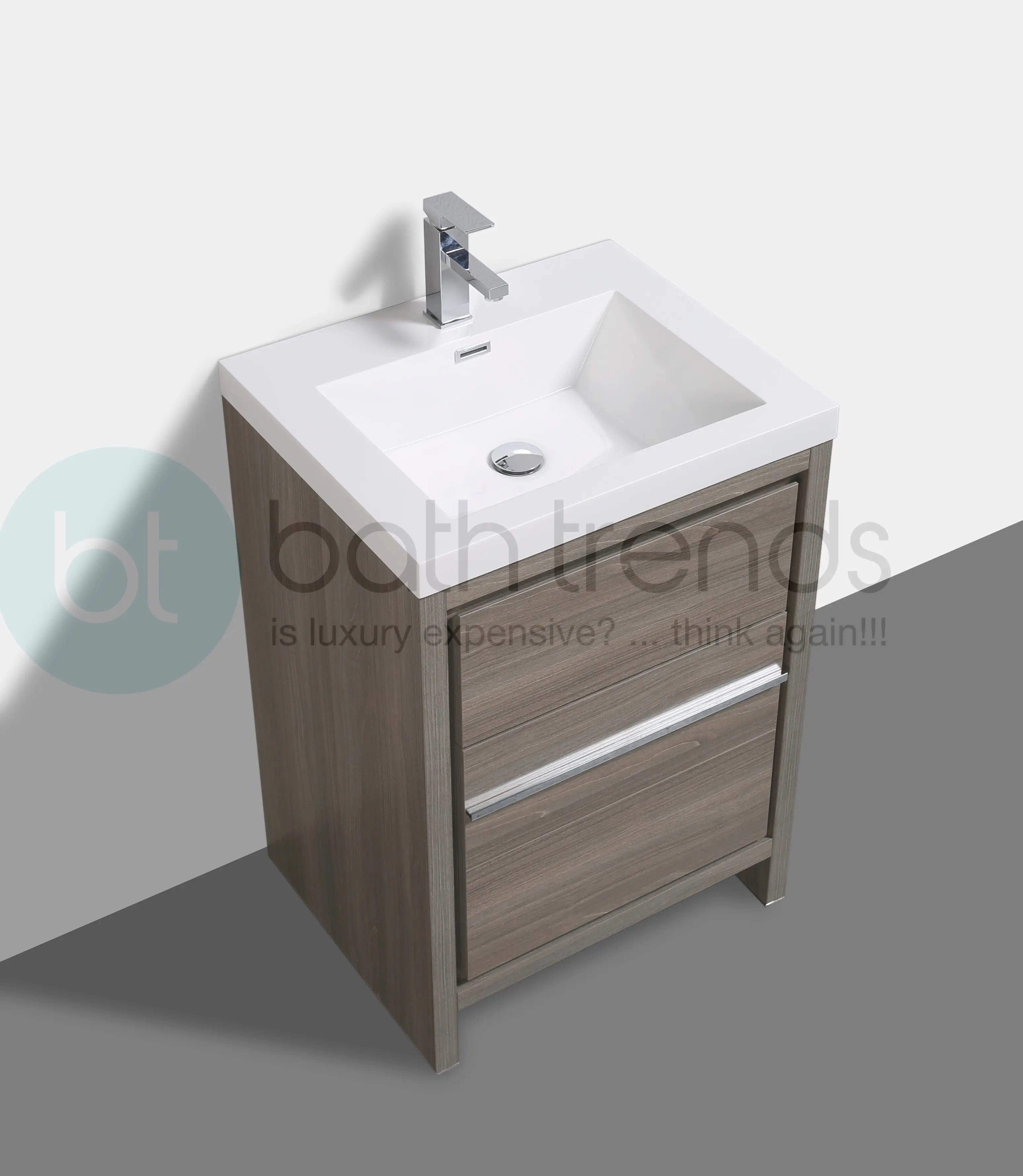 Granada 23.5 Maple Grey With Chrome Handle Cabinet, Square Cultured Marble Sink, Free Standing Modern Vanity Set