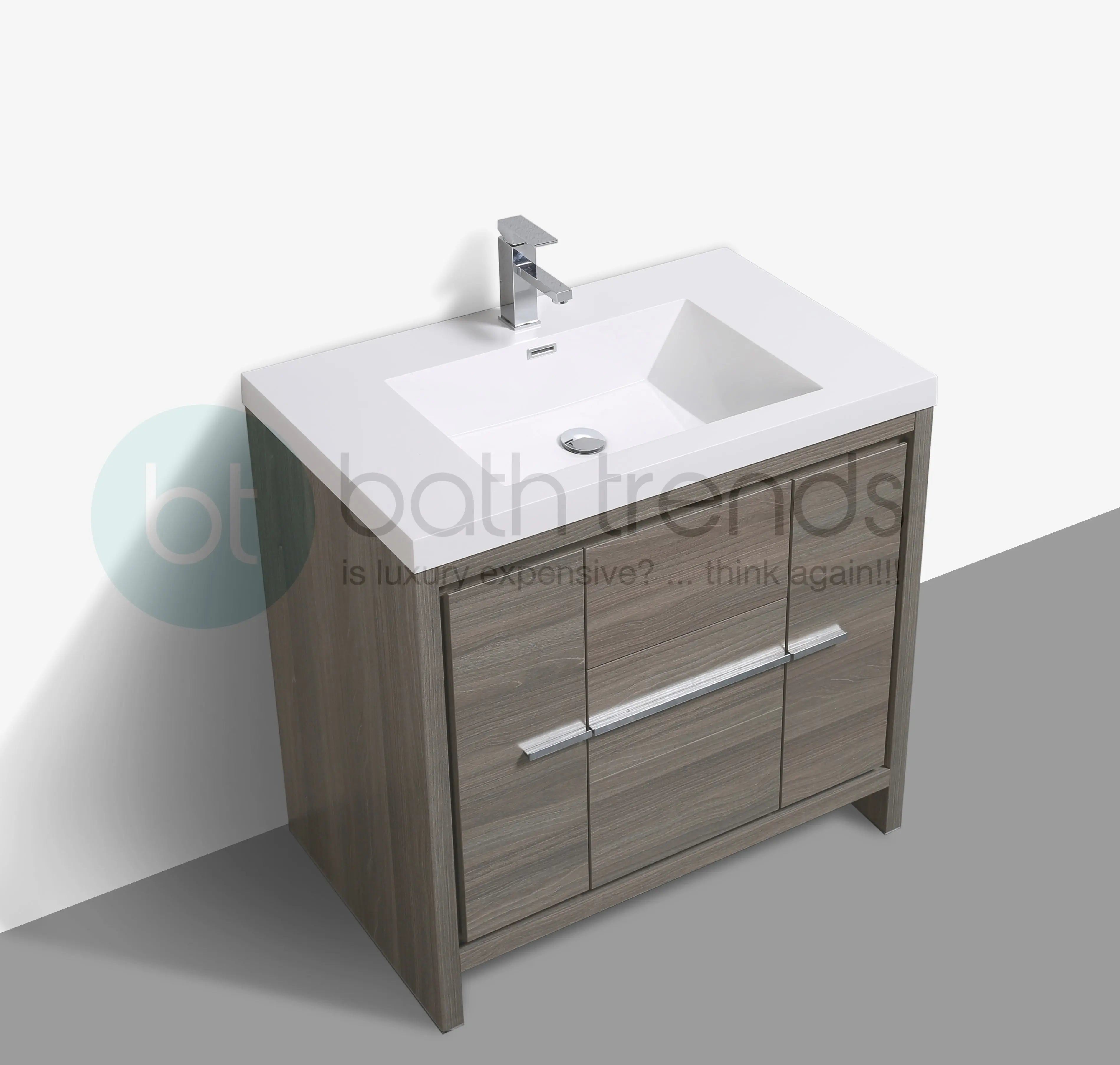 Granada 29.5 Maple Grey With Chrome Handle Cabinet, Square Cultured Marble Sink, Free Standing Modern Vanity Set