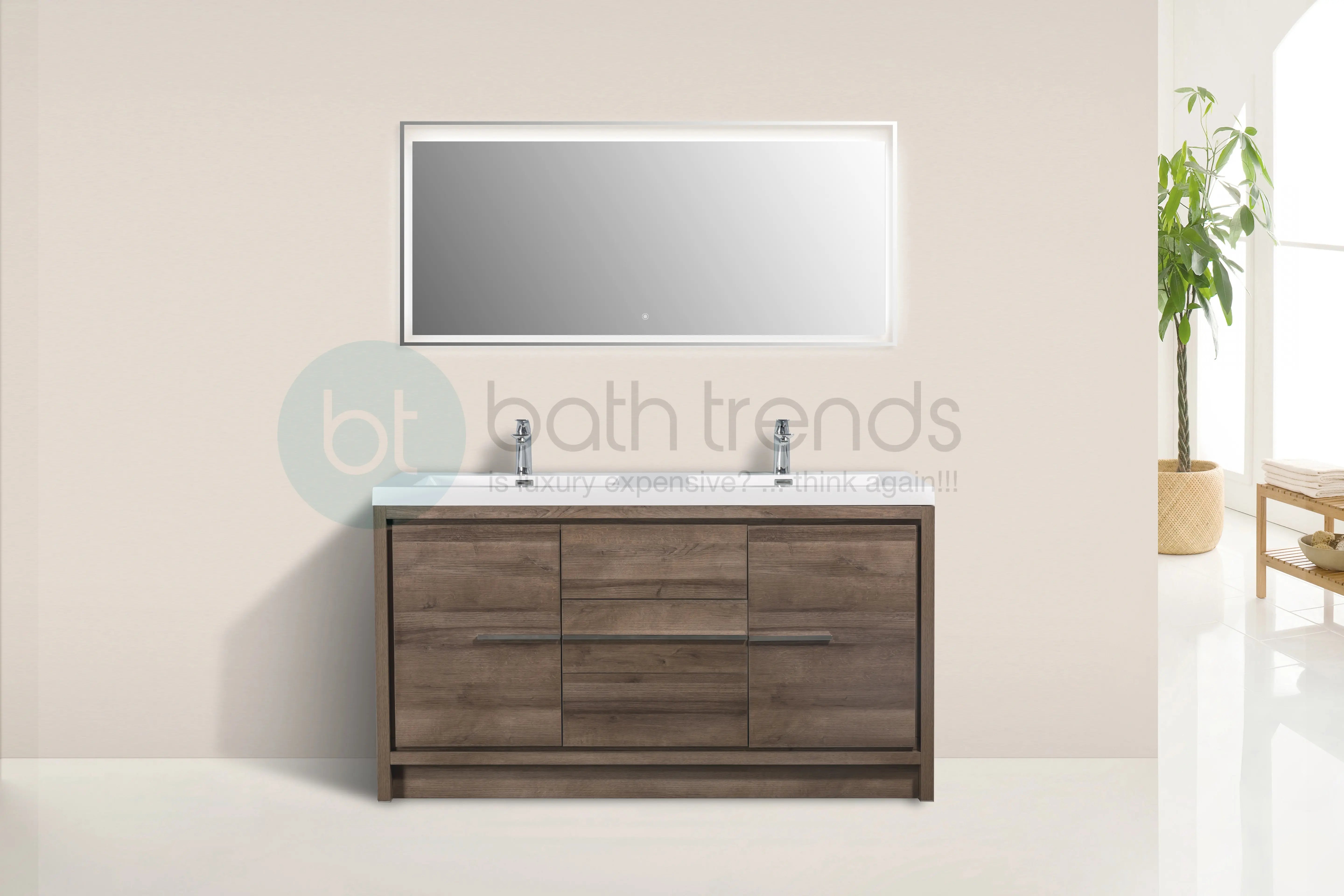 Granada 59 Maple Grey With Chrome Handle Cabinet, Square Cultured Marble Double Sink, Free Standing Modern Vanity Set