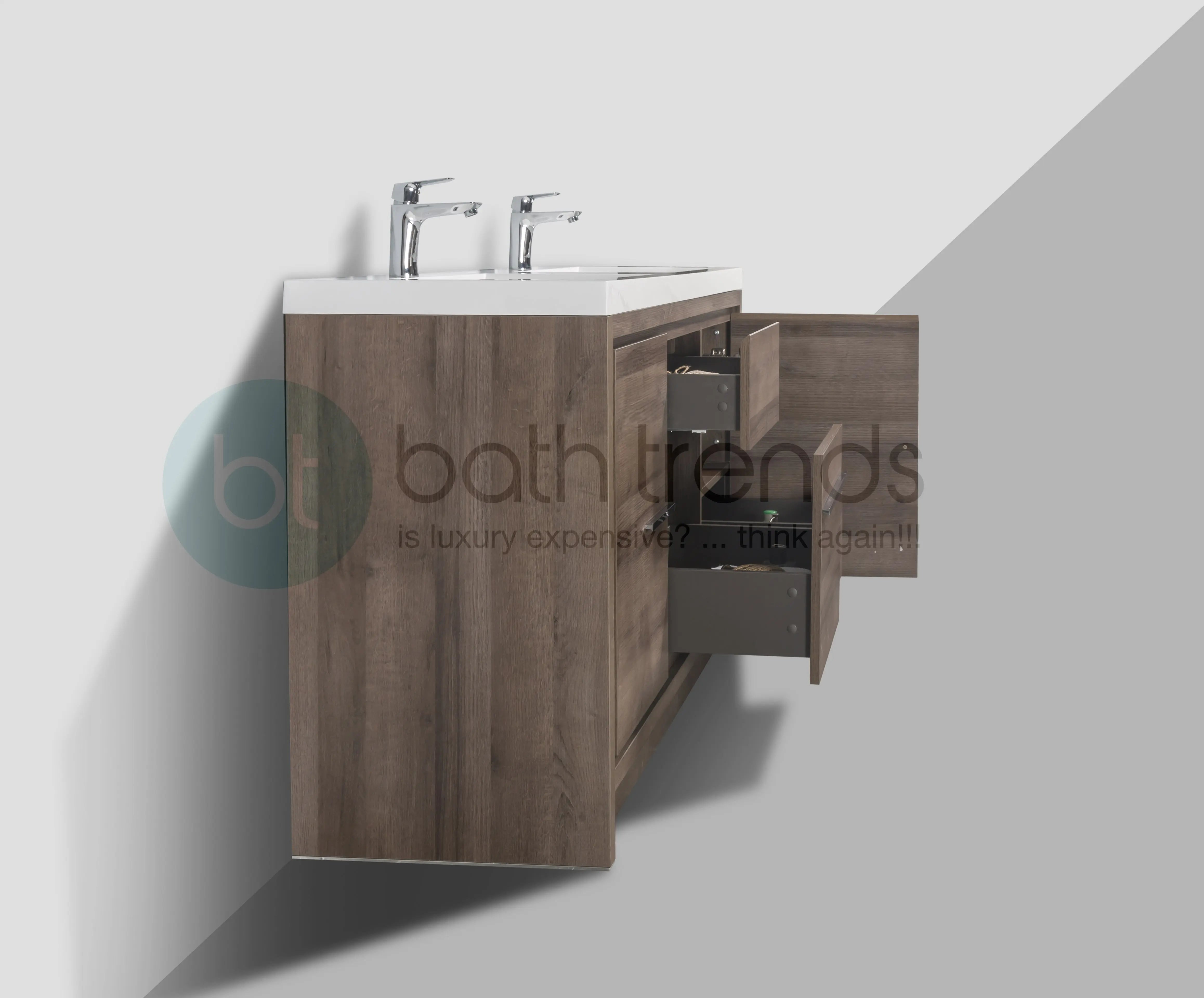 Granada 59 Maple Grey With Chrome Handle Cabinet, Square Cultured Marble Double Sink, Free Standing Modern Vanity Set