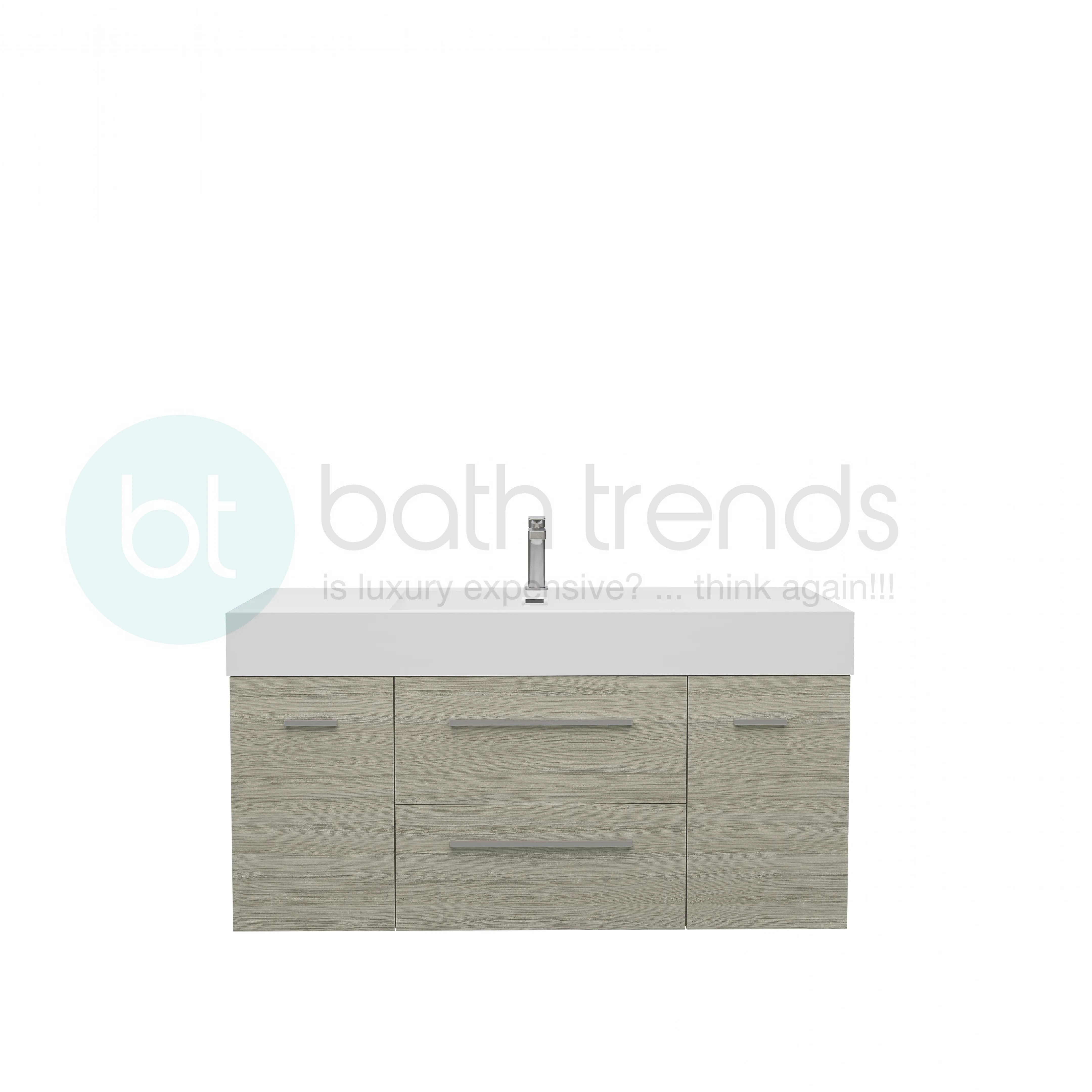 Maya Duo 47.5 Nilo Grey Wood Texture Cabinet, Square Cultured Marble Sink, Wall Mounted Modern Vanity Set