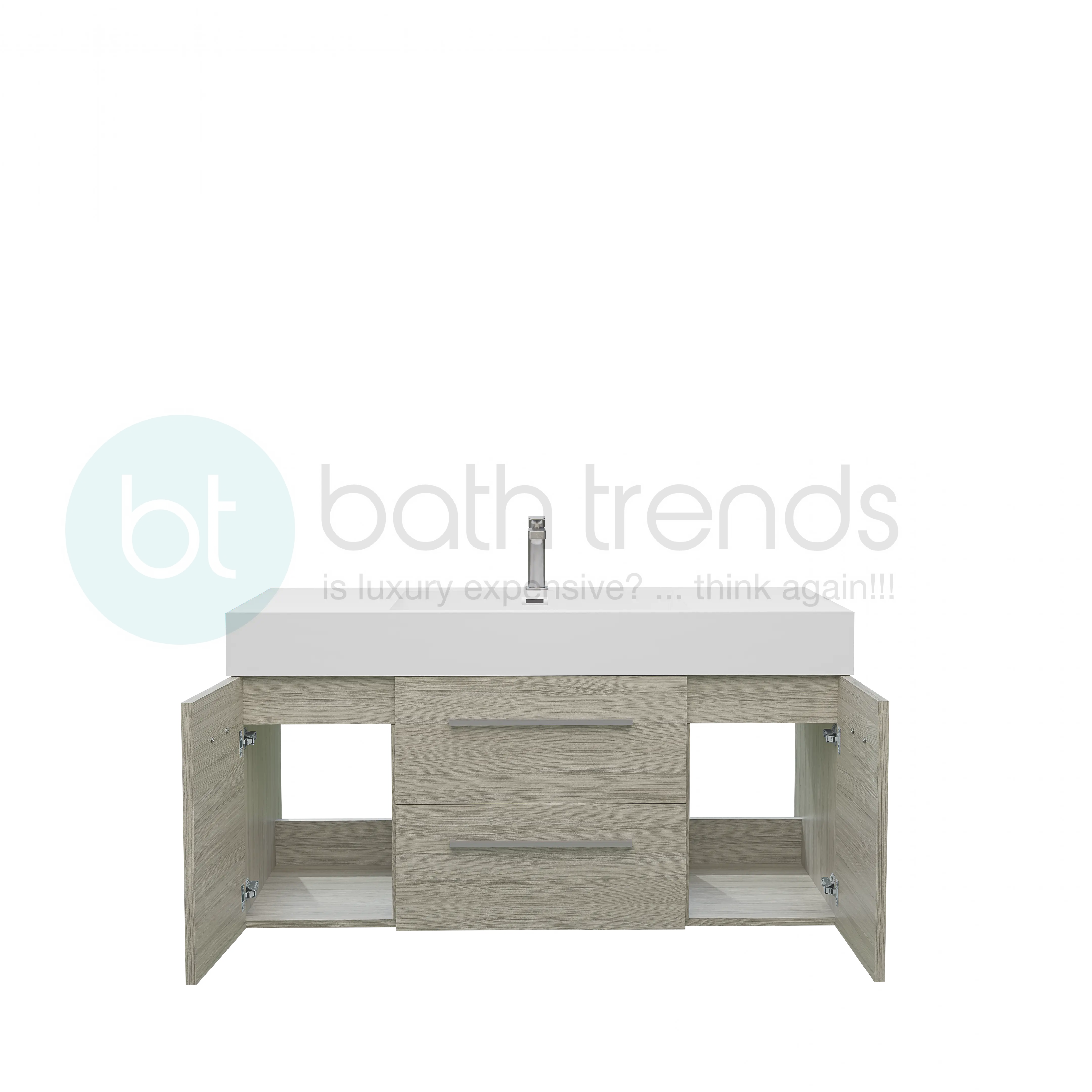 Maya Duo 59 Nilo Grey Wood Texture Cabinet, Square Cultured Marble Sink, Wall Mounted Modern Vanity Set