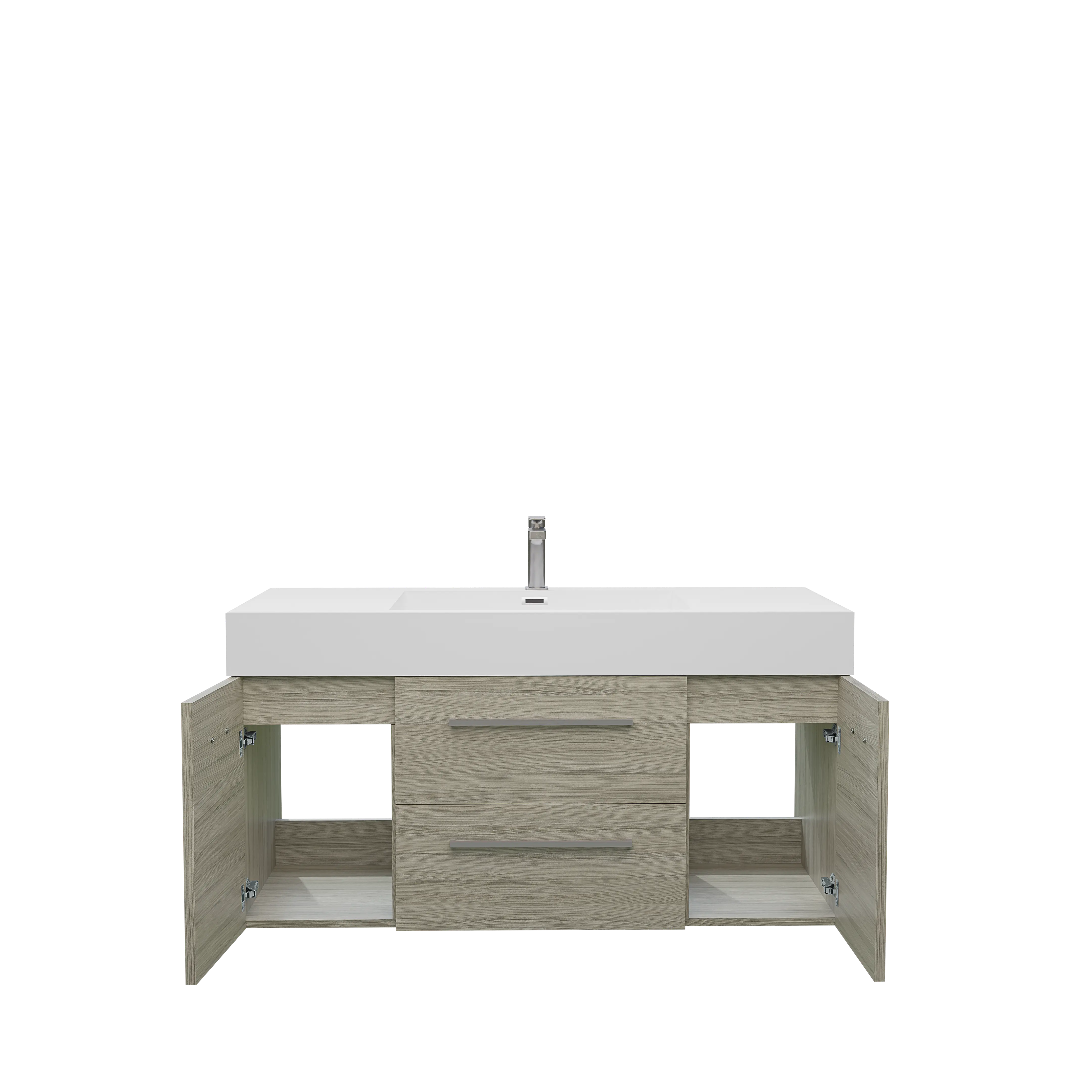 Maya Duo 47.5 Nilo Grey Wood Texture Cabinet, Square Cultured Marble Sink, Wall Mounted Modern Vanity Set
