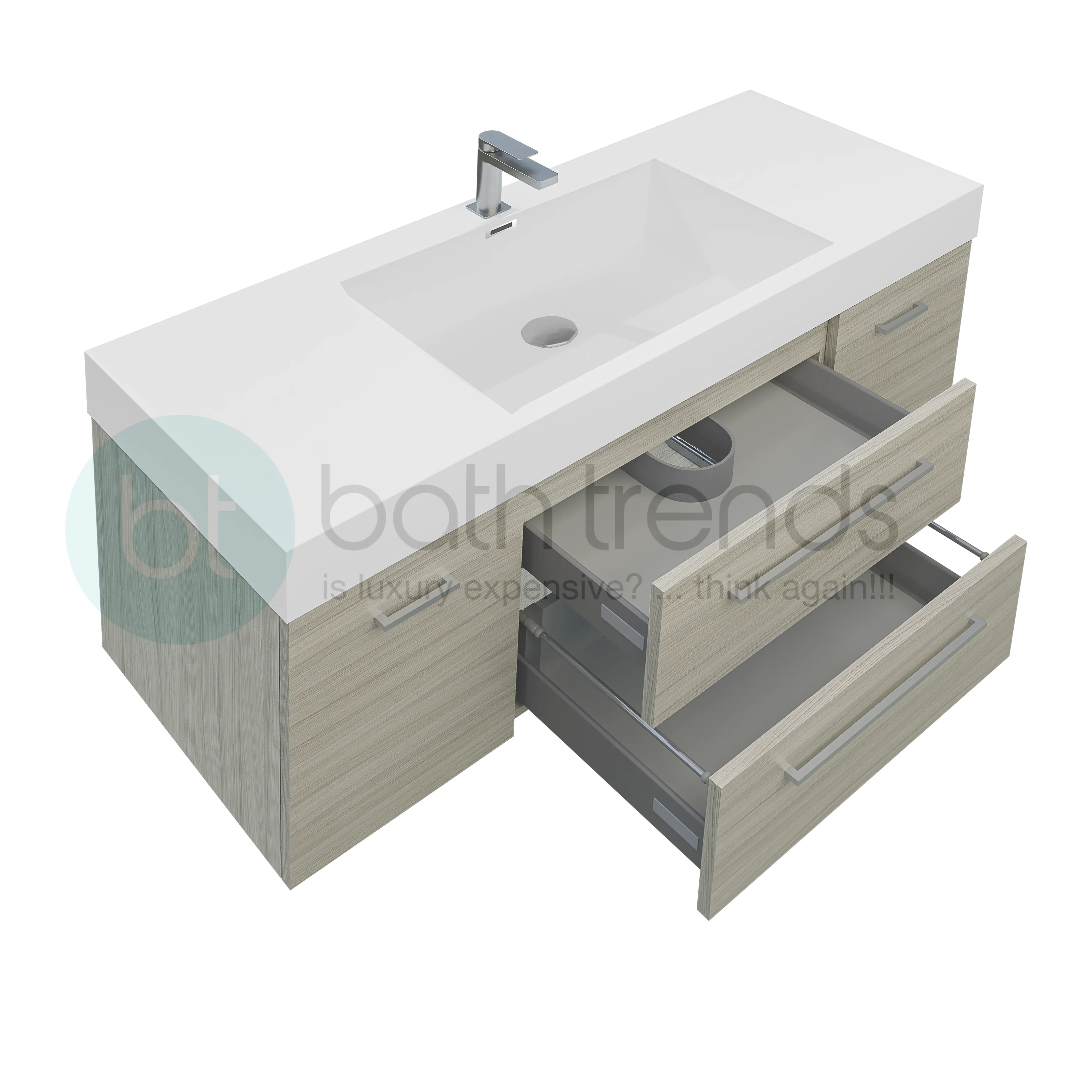 Maya Duo 59 Nilo Grey Wood Texture Cabinet, Square Cultured Marble Sink, Wall Mounted Modern Vanity Set